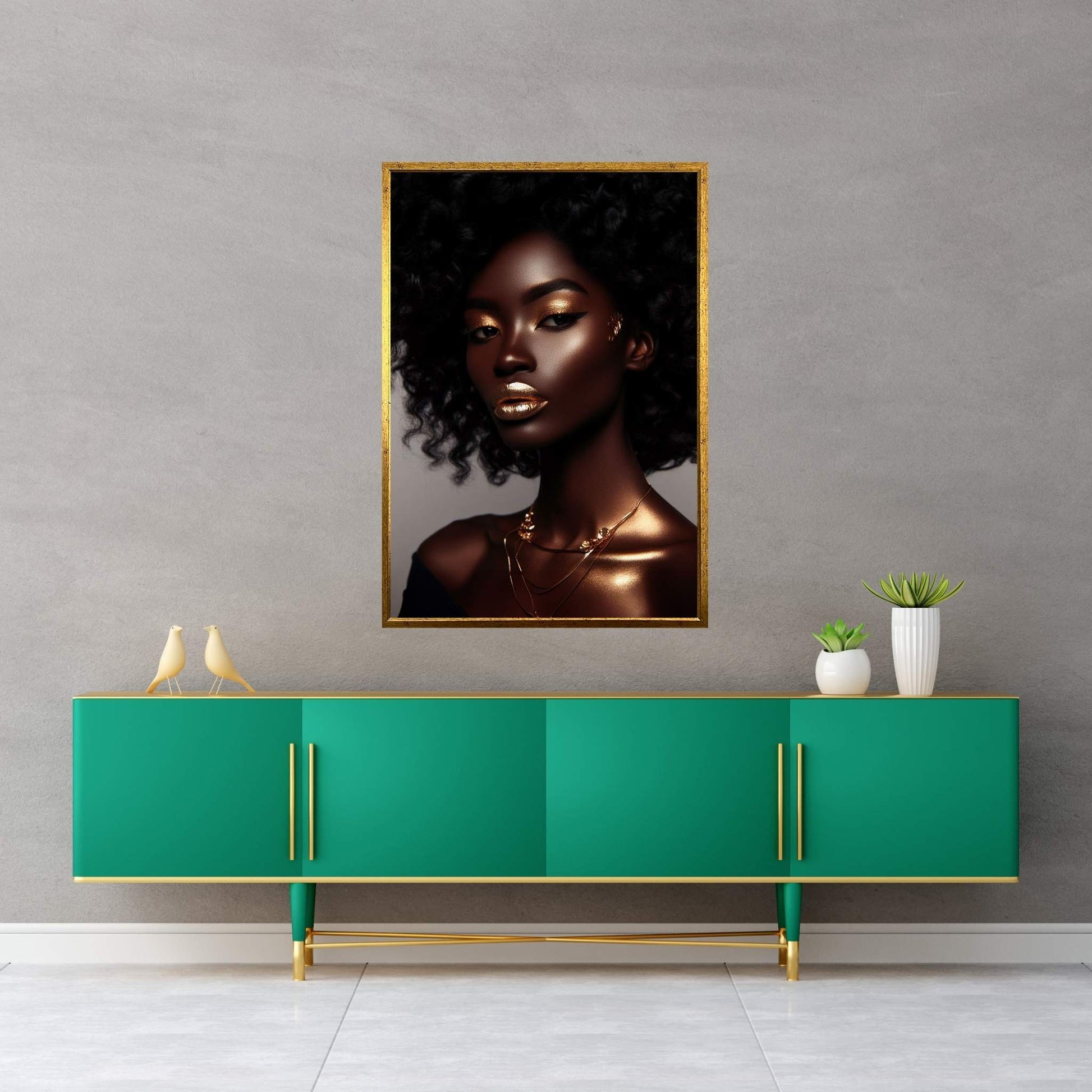 African Black Woman Gold Make-up Canvas Portrait Canvas Wall Art - Y Canvas