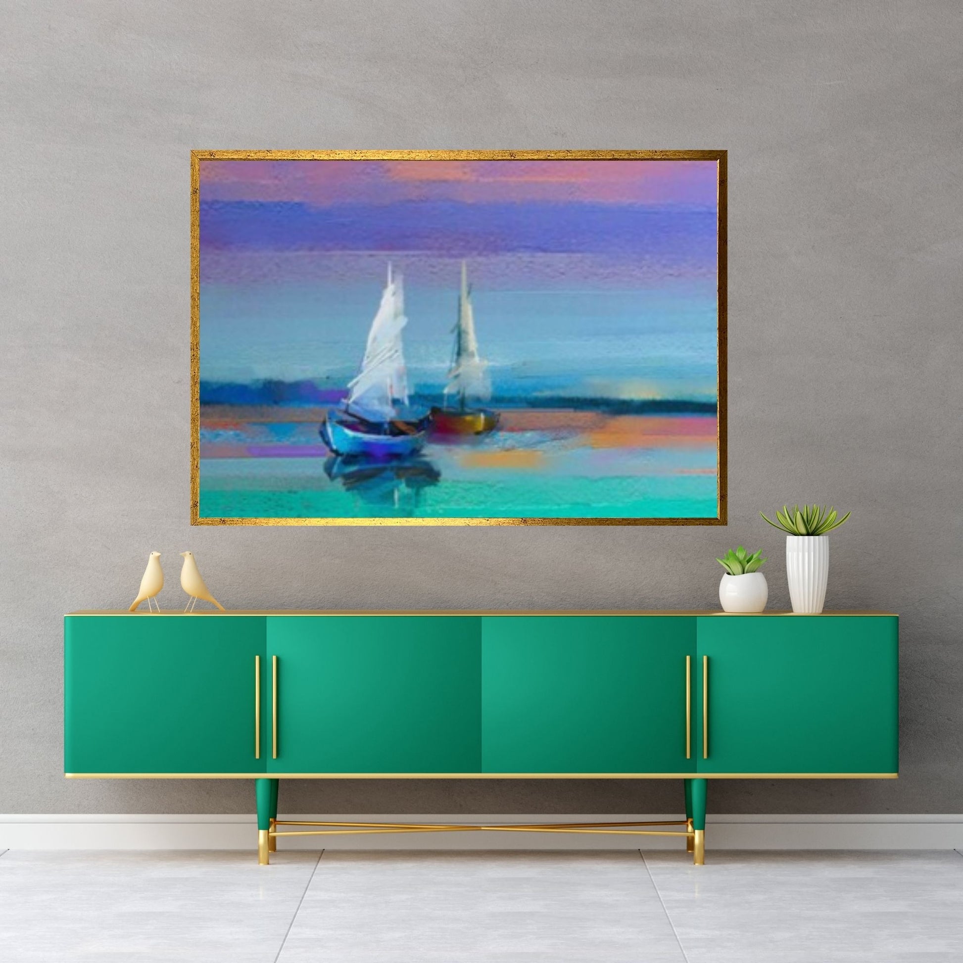 Colorful oil painting on canvas texture. Impressionism image of seascape paintings with sunlight background - Y Canvas