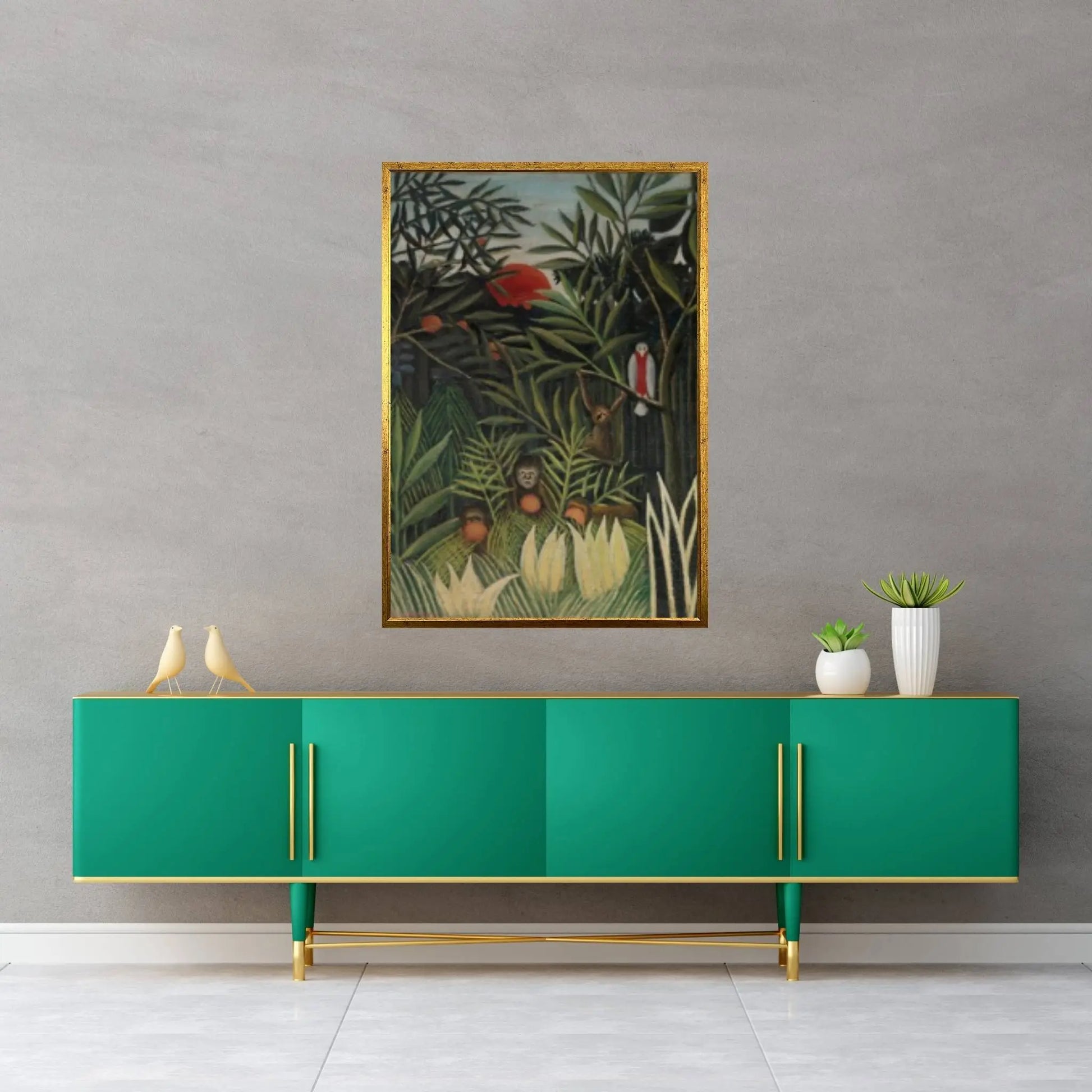 Henri Rousseau Monkeys and Parrot Canvas Wall Art Print, Tropical Print Wall Art, Henri Rousseau ,Henri Rousseau Poster - Y Canvas