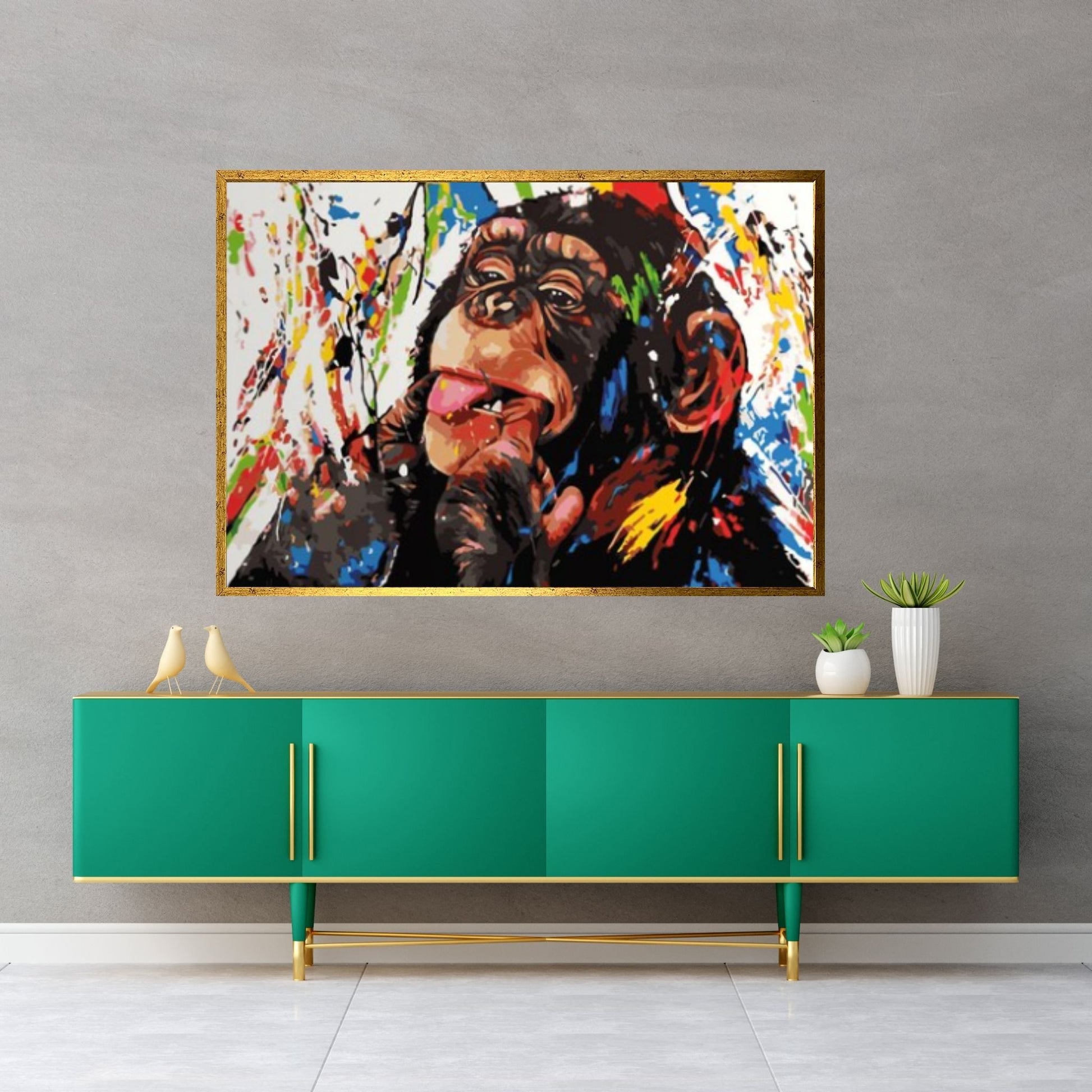 Banksy Poster, Colourful Monkey Wall Canvas, Street Graffiti Decor, Graffiti Canvas Painting - Y Canvas