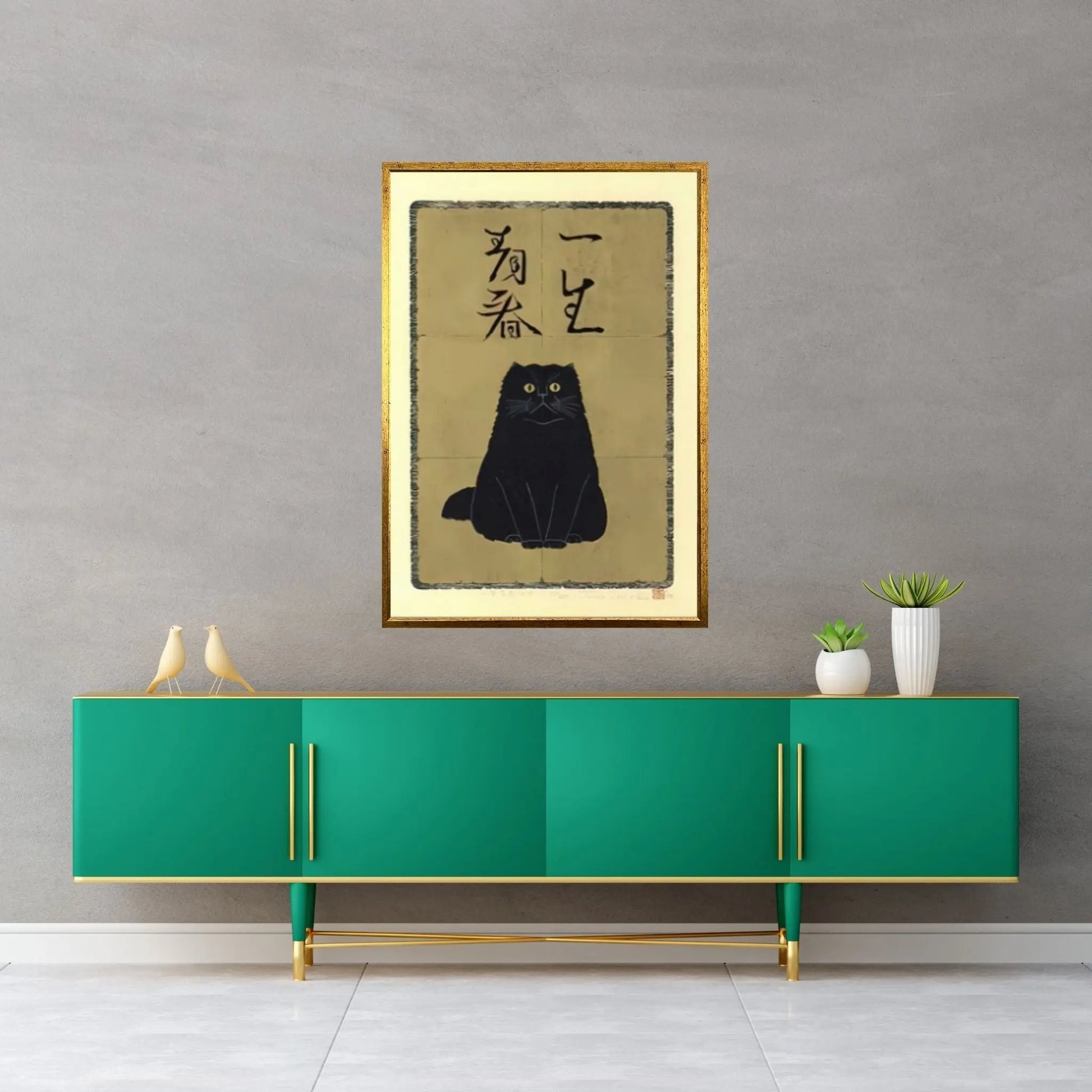 Japanese Cat Canvas Wall Art Poster, Japanese Cat Canvas Art Print, Black Cat, Animal Wall Art Decor, Animal Art Print, Cat Lovers Gift - Y Canvas