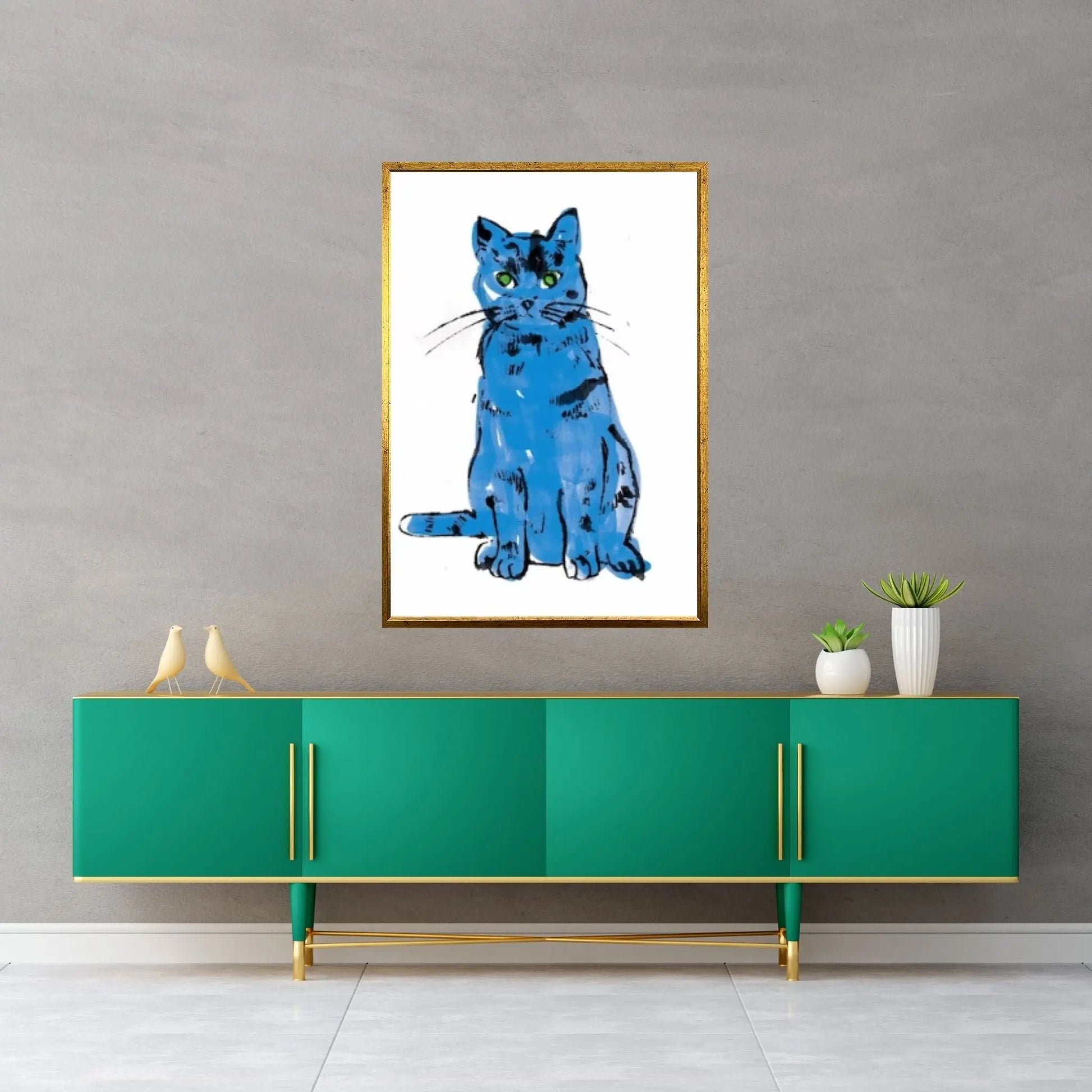 Andy Warhol Blue Cat Pop Art Canvas Wall Art Poster, Line Art wall Decor, Cat Sam poster - Y Canvas