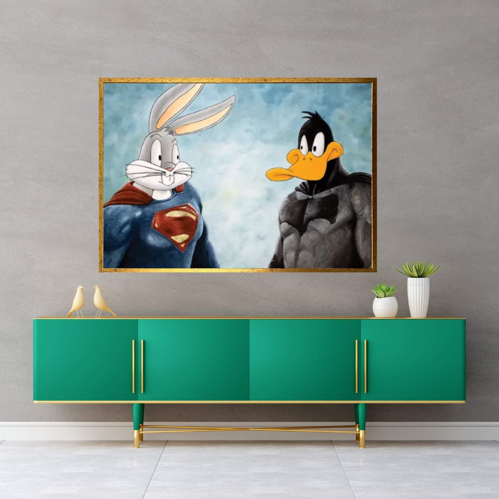 Batduck V Superbunny Canvas Wall Art - Y Canvas