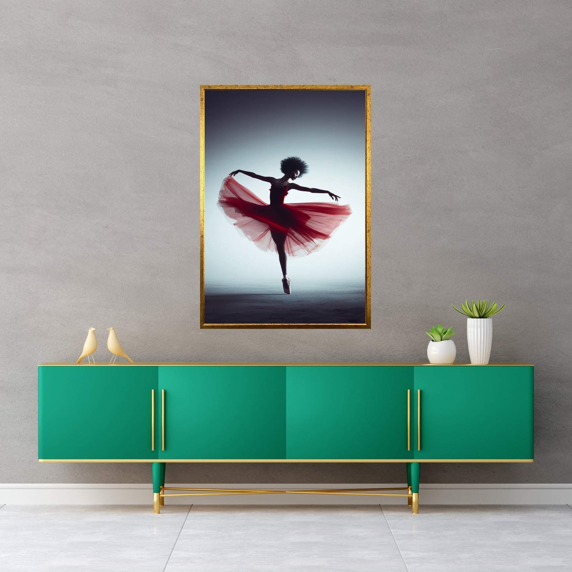 African Black Woman Ballerina in Red Dress Canvas Wall Art Home Decor - Y Canvas