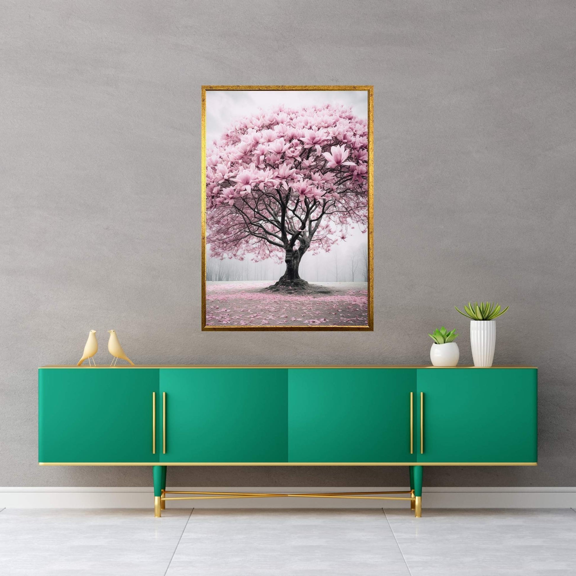 Pink Japanese Tree, Landscape Canvas Wall Art - Y Canvas