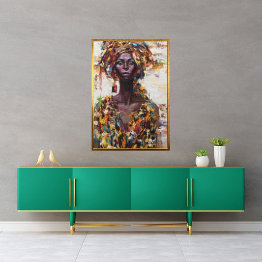 American Afro Black Woman Portrait, Afro Art,Canvas print, Colorful Wall Art, African Woman Makeup Wall Art - Y Canvas