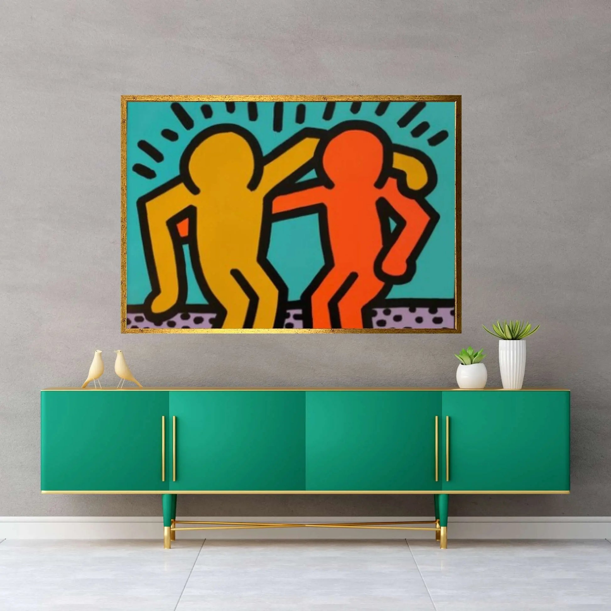 Keith Haring Canvas, Hugging People,Friendly Artwork, Hugging People Poster, Keith Haring Wall Decor - Y Canvas