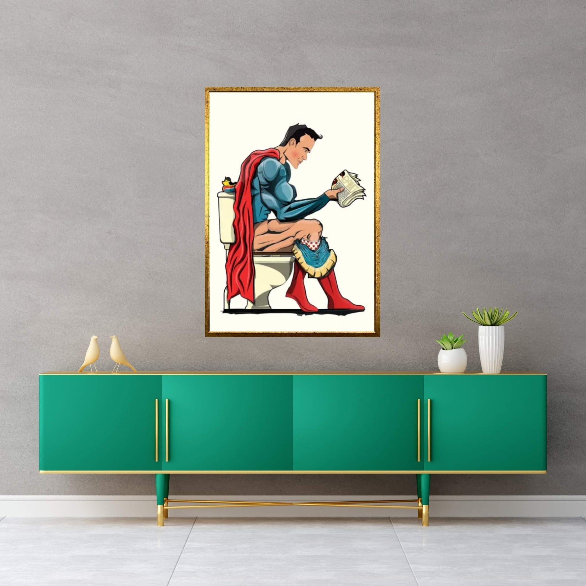 Superman On The Toilet Canvas Wall Art - Y Canvas