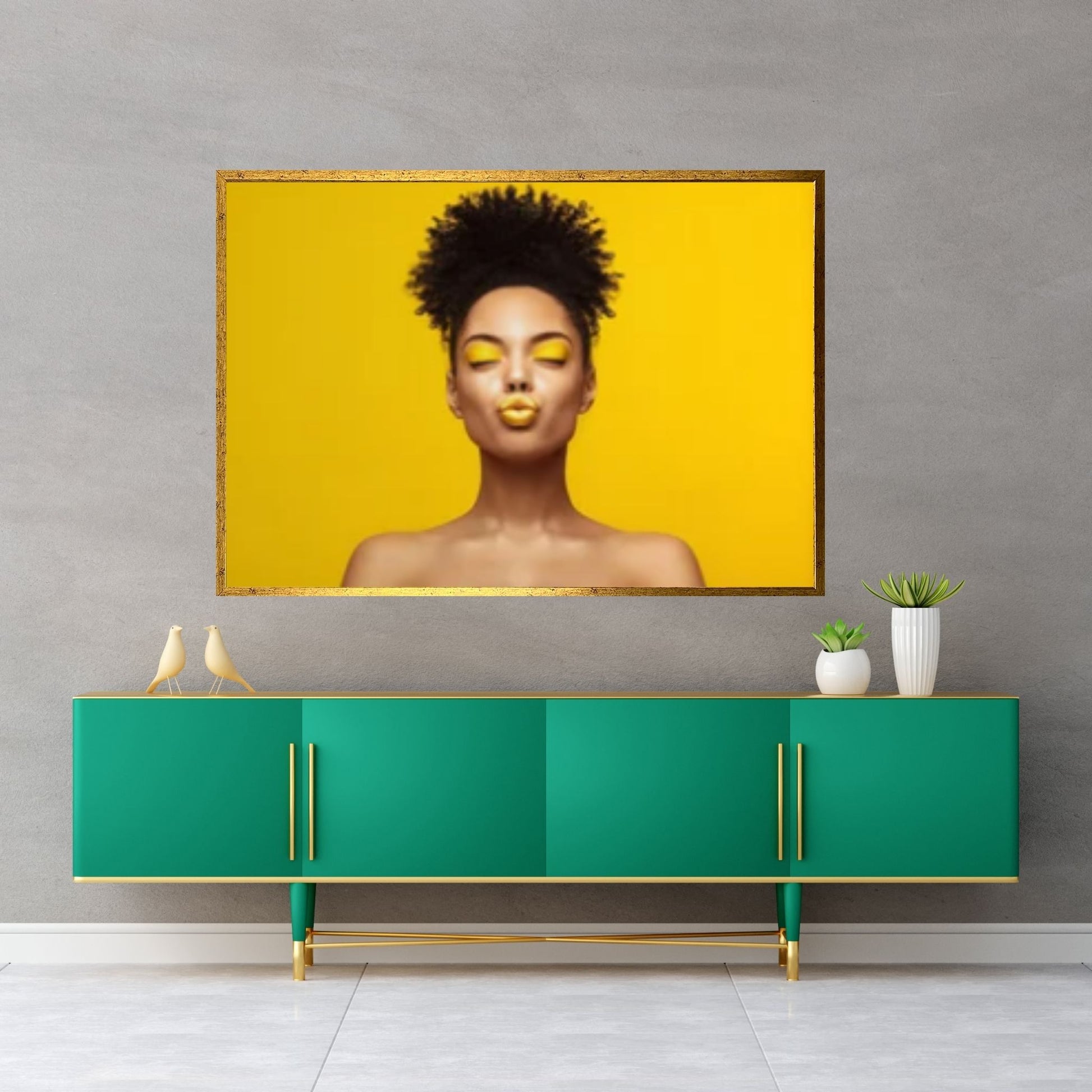 African Art Wall Decor, African Woman Makeup Wall Art, Abstract Canvas Art, Modern Gold Lips Wall Art - Y Canvas