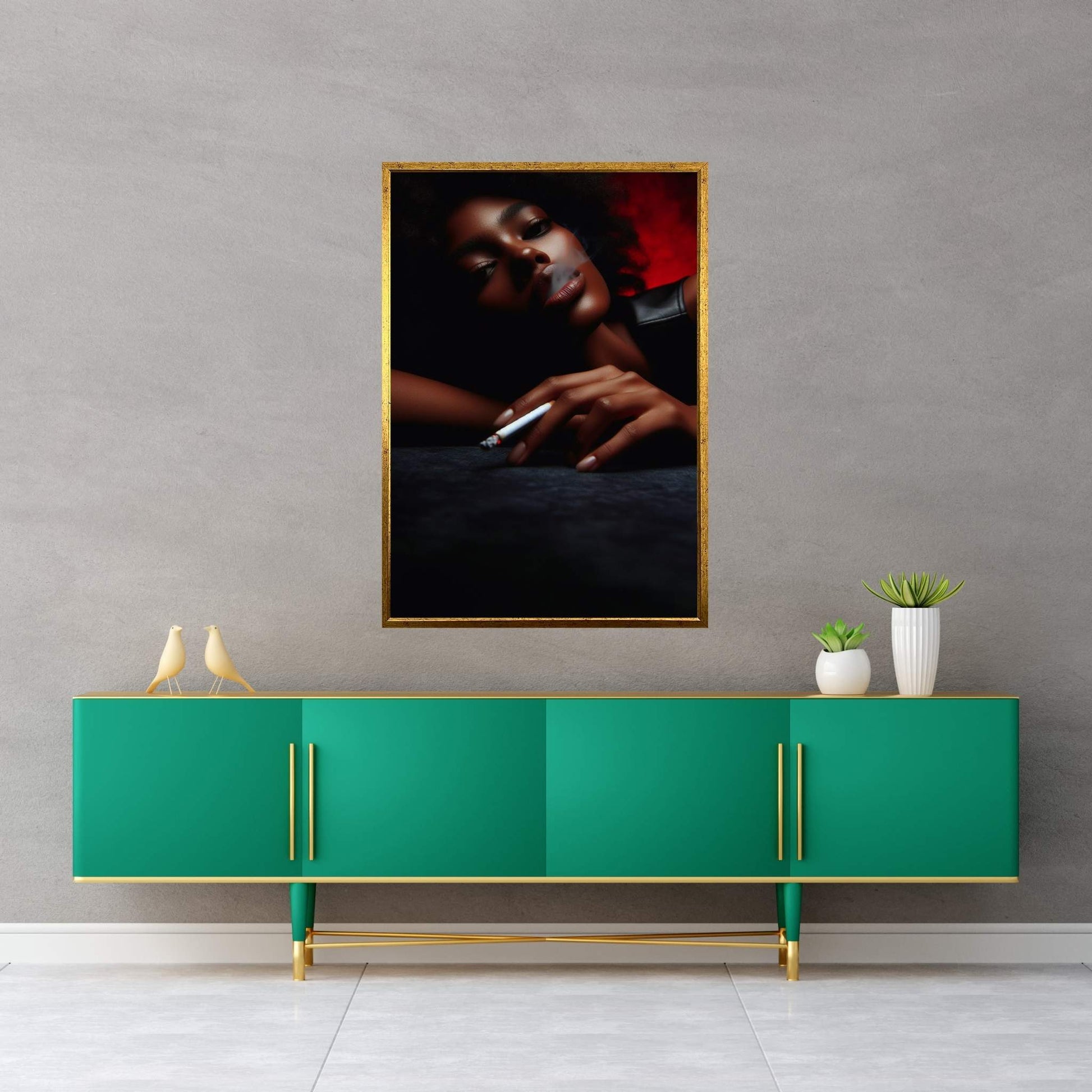 African Black Woman Smoking Canvas Wall Art - Y Canvas