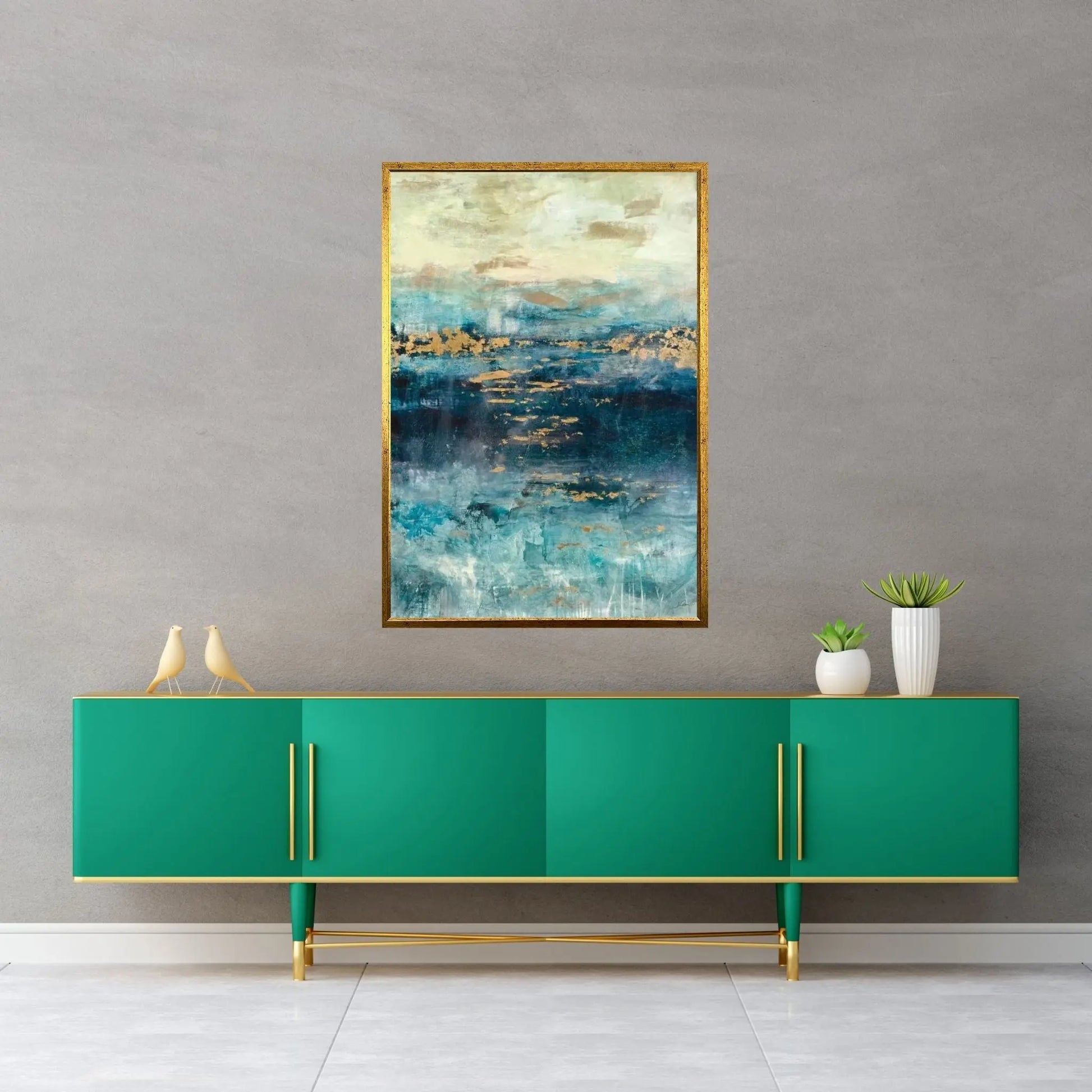 Teal & Gold Scape Canvas Wall Art - Y Canvas