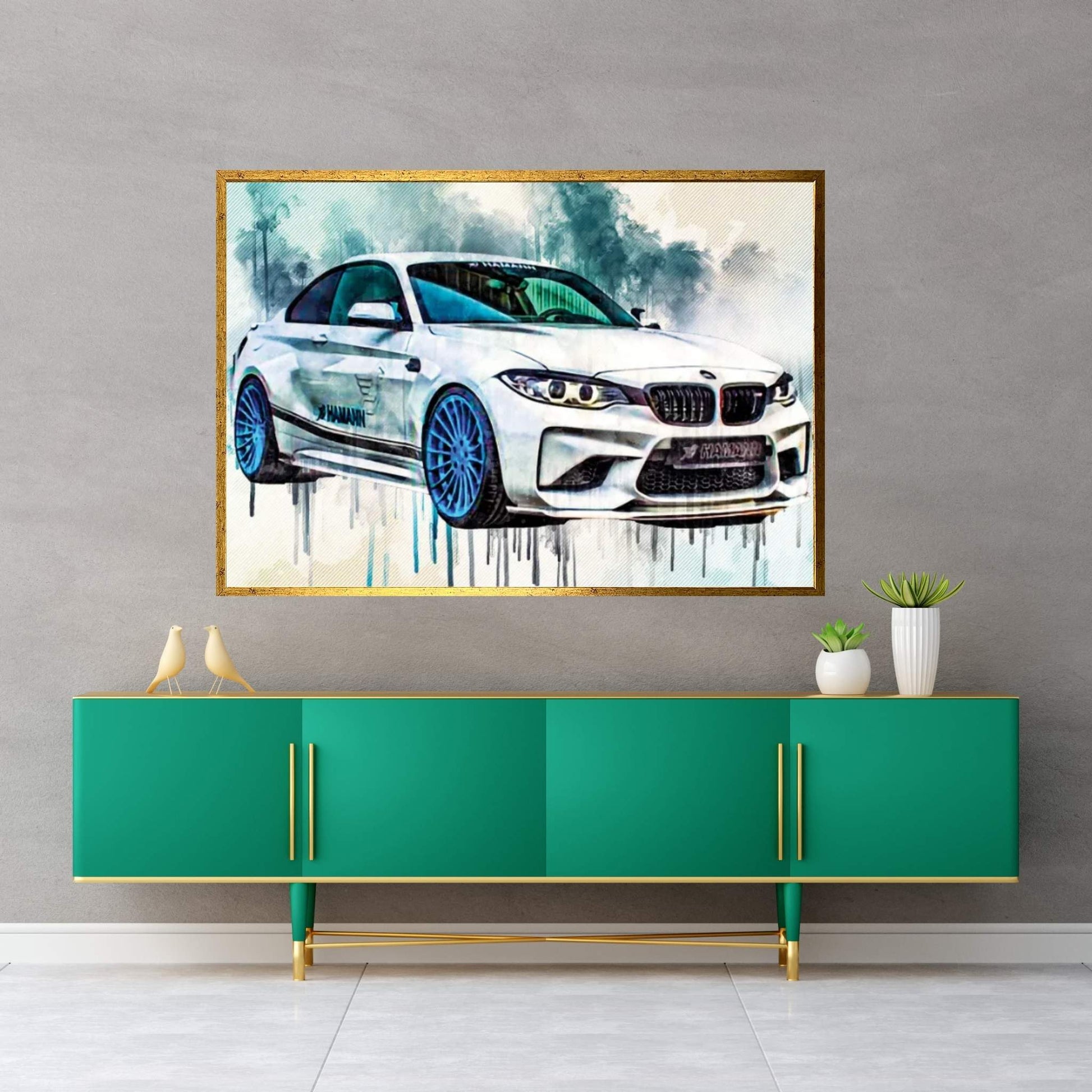 Bmw M2 Hamann 2018 White Sports Tuning M2 Blue Wheels Front View Exterior Canvas Wall Art - Y Canvas