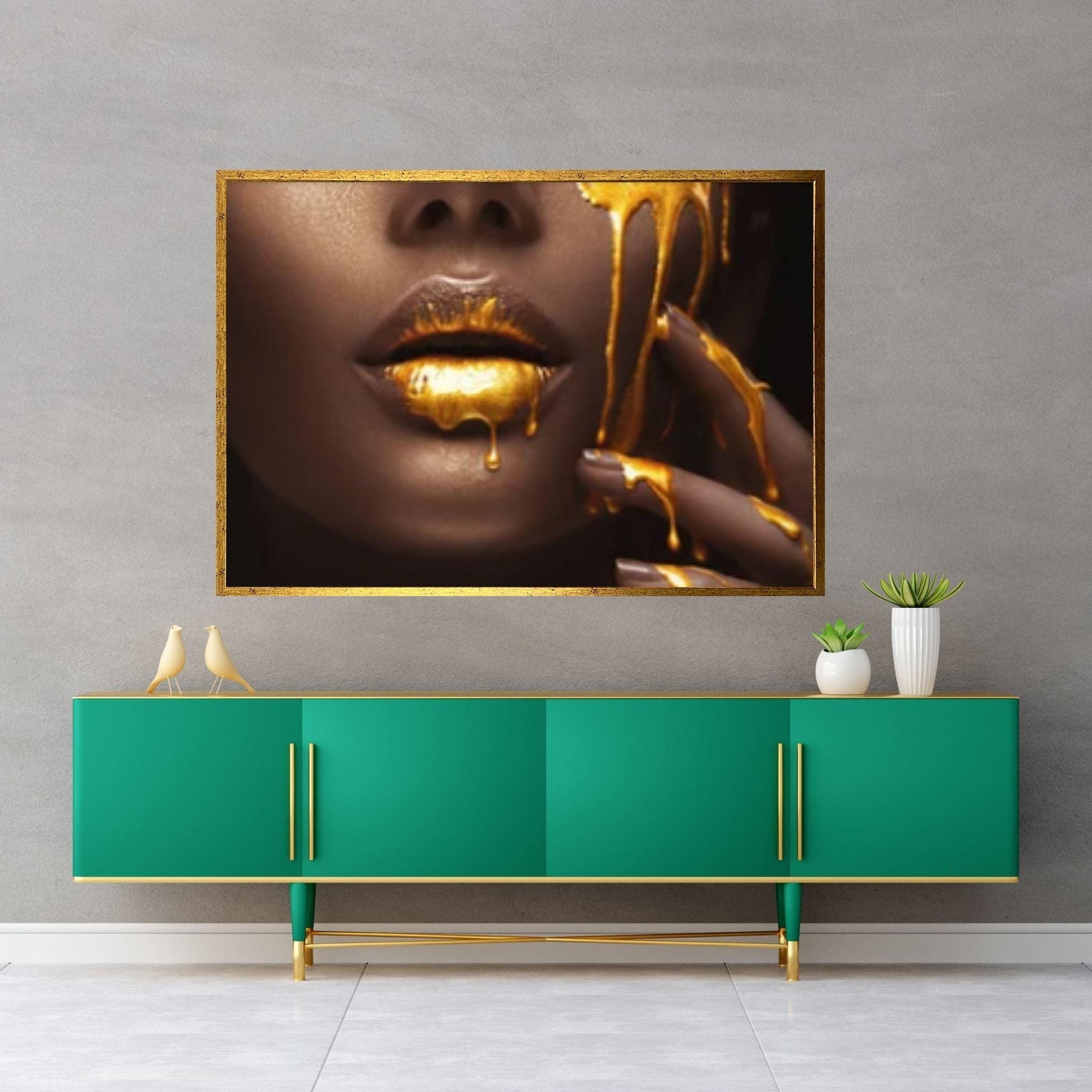 African American art, Black Woman print, African Wall Art, Fashion African Woman Gold Lips canvas - Y Canvas