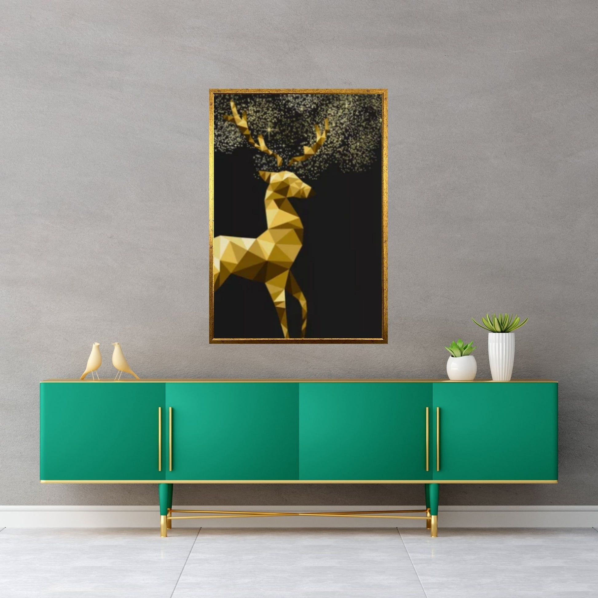 Gold Effect Abstract Deer Oil Painting on Canvas, Original and Stag Canvas Wall Art, Modern Animal Painting - Y Canvas