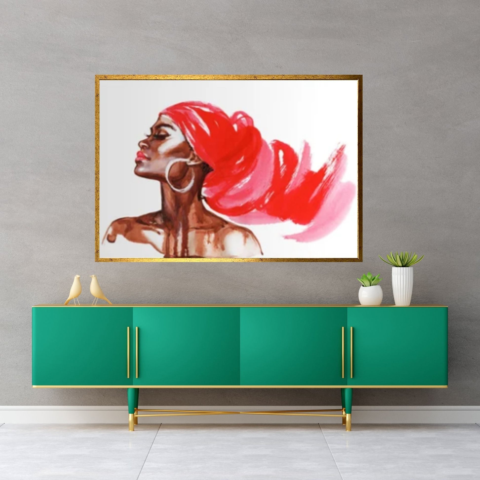 African Woman Portrait, Red American Afro Canvas, Woman Portrait Wall Art, Black Woman Canvas Art - Y Canvas