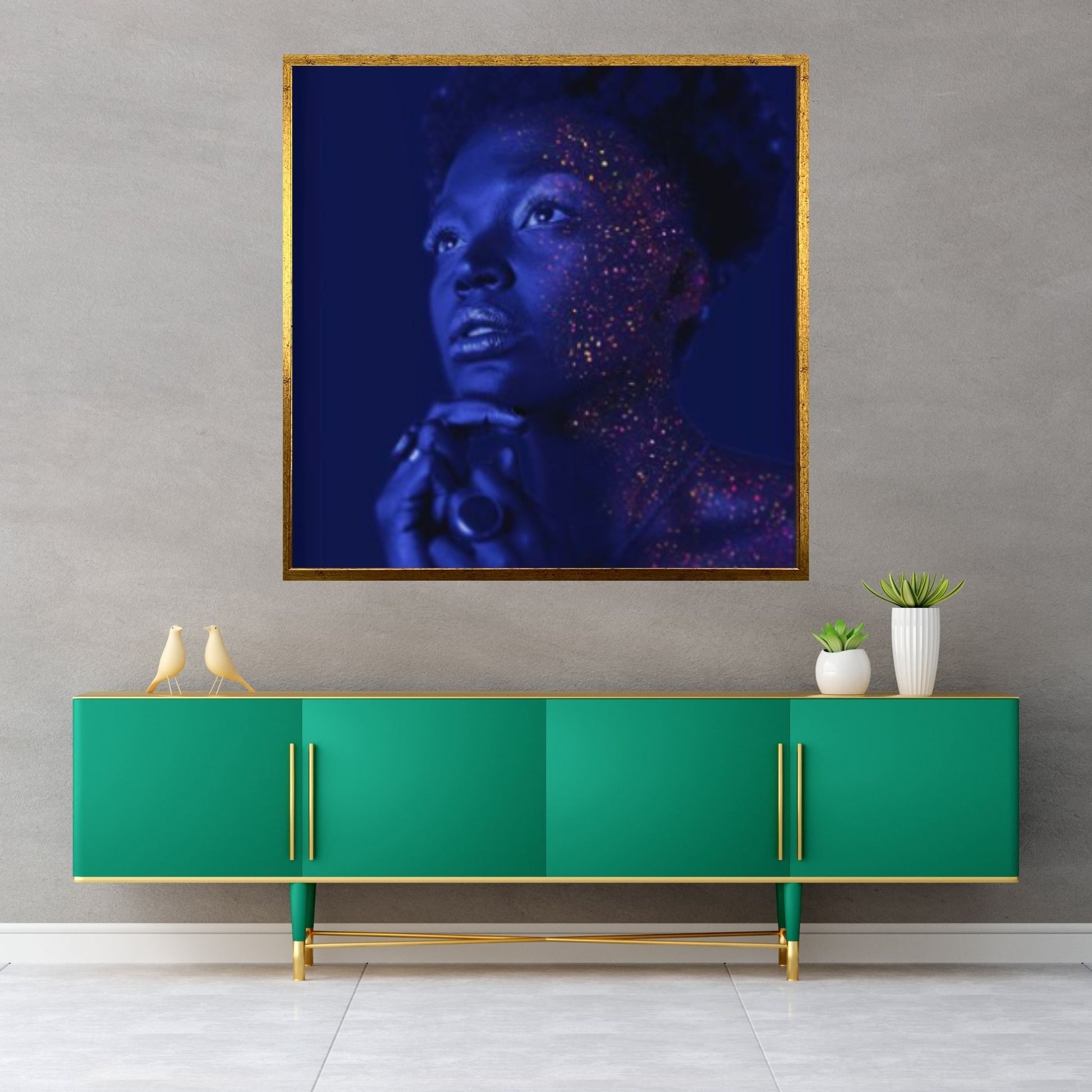 African Black Woman Portrait, Colorful Afro Art, African Woman Makeup Wall Art - Y Canvas