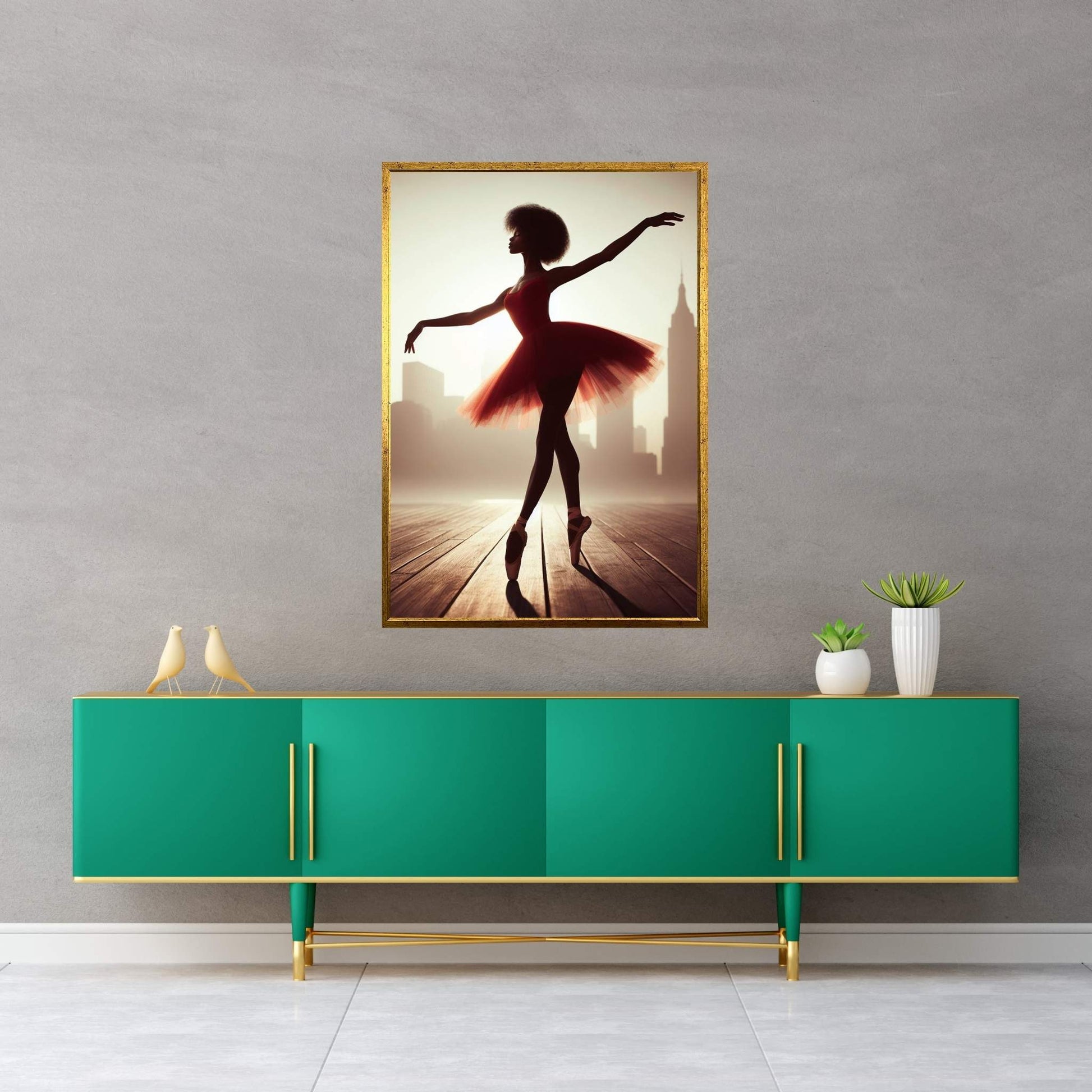 African Black Woman Ballerina in Red Dress Canvas Wall Art Home Decor - Y Canvas