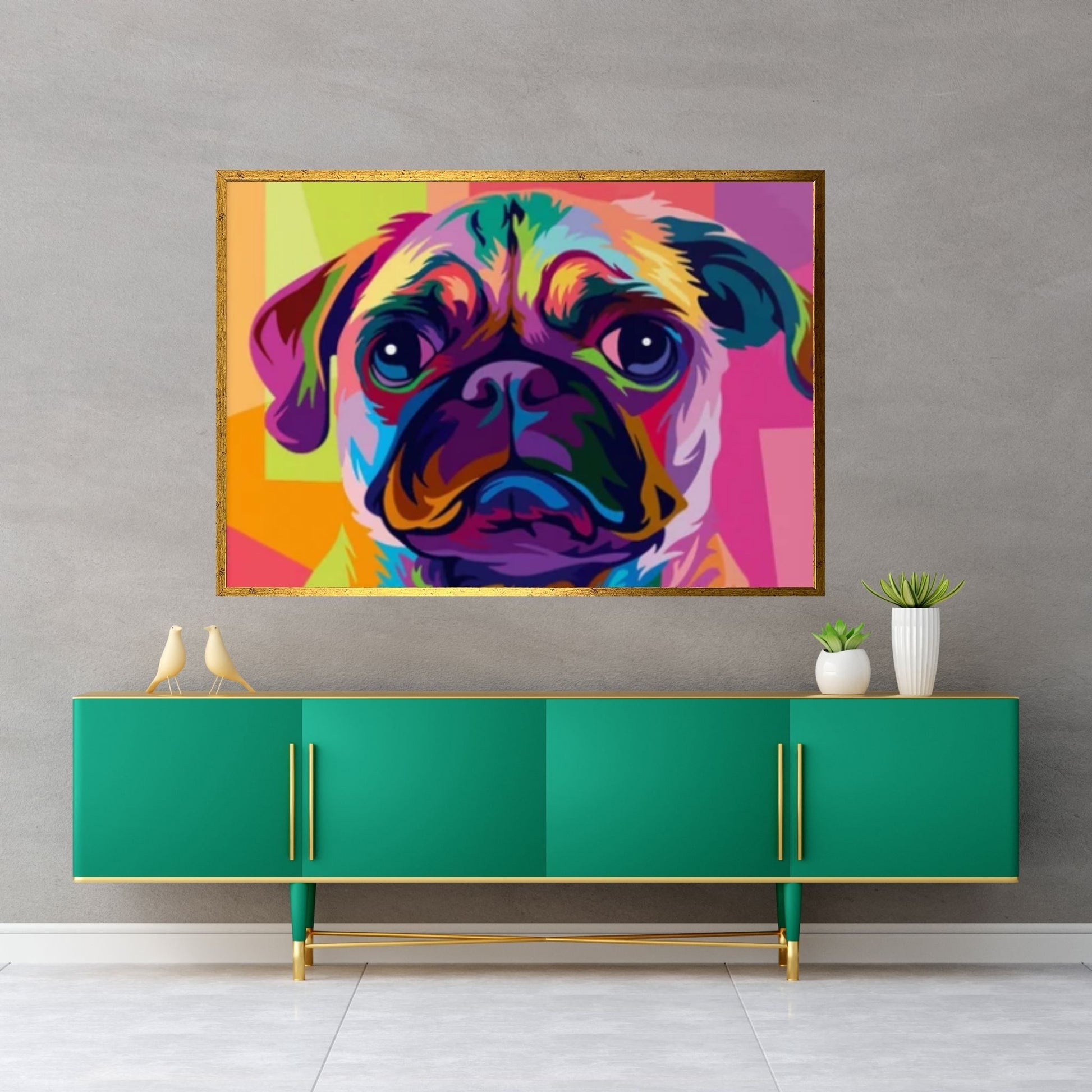 Pop Art Pug Dog Canvas Print Wall Art, Fanny Retro Art Print Canvas Wall Decor - Y Canvas