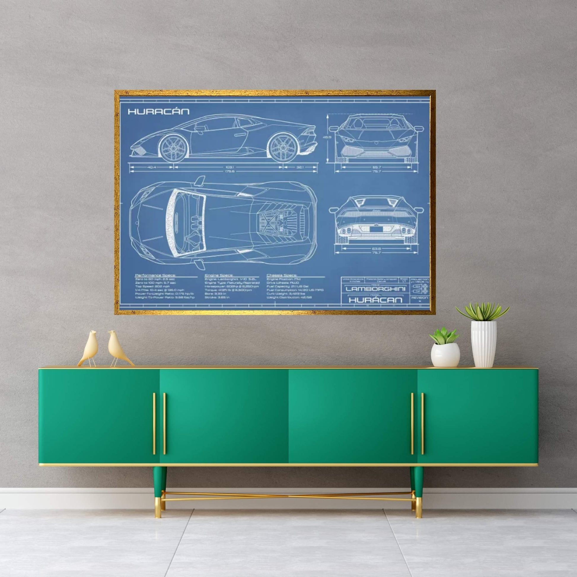 Lamborghini Huracan LP 610-4 | Blueprint Canvas Wall Art - Y Canvas