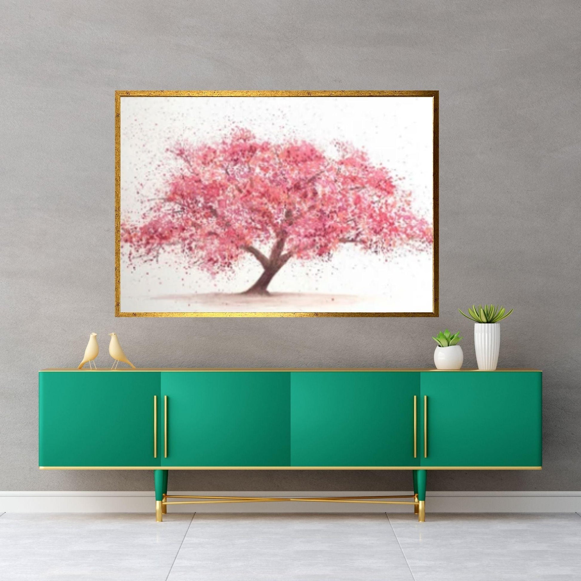 Cherry Tree Blossoms Painting Print on Canvas Wall Art Poster - Y Canvas