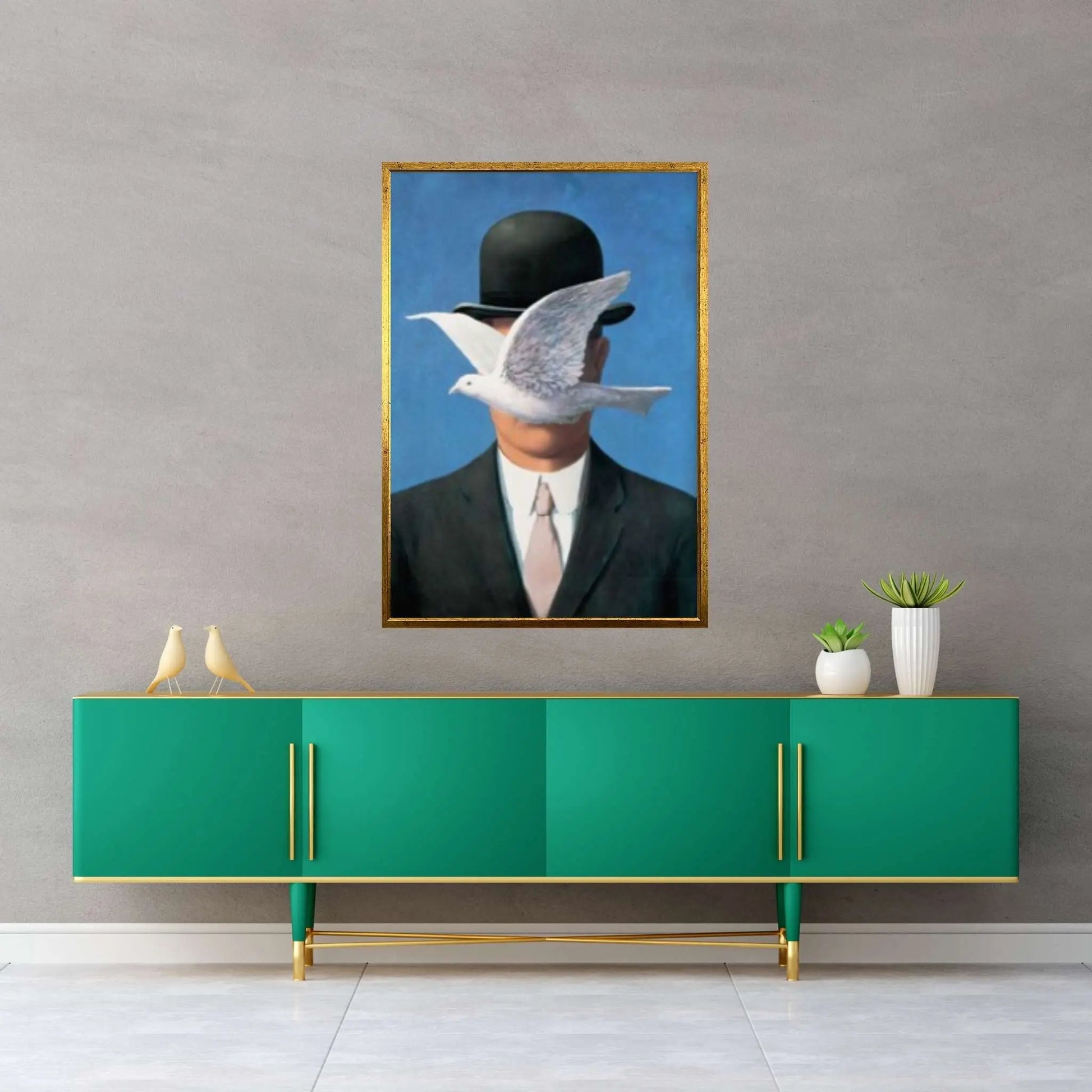 Rene Magritte The Man with the Bowler Hat Canvas Wall Art Poster, Rene Magritte Exhibition Print - Y Canvas