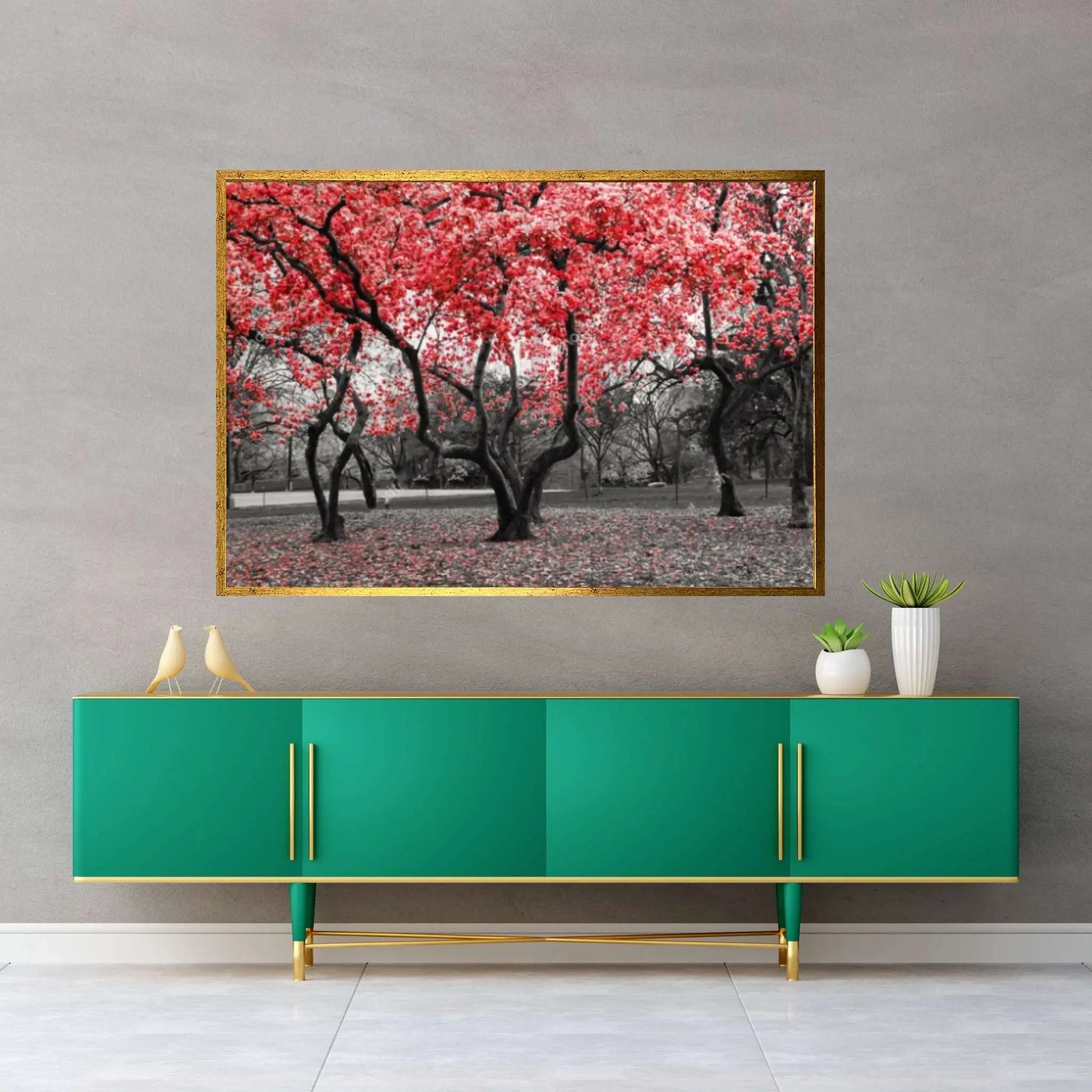 Landscape Contrast Tree Scenery Red Tree Wall Art - Y Canvas