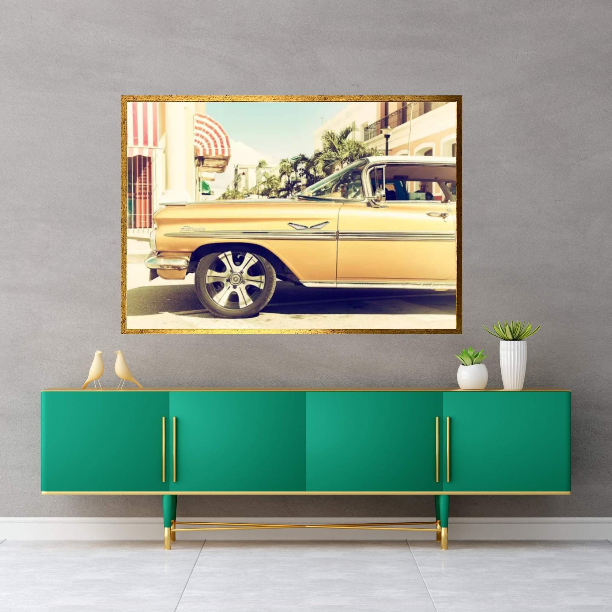 Vintage Yellow Car Canvas Wall Art - Y Canvas