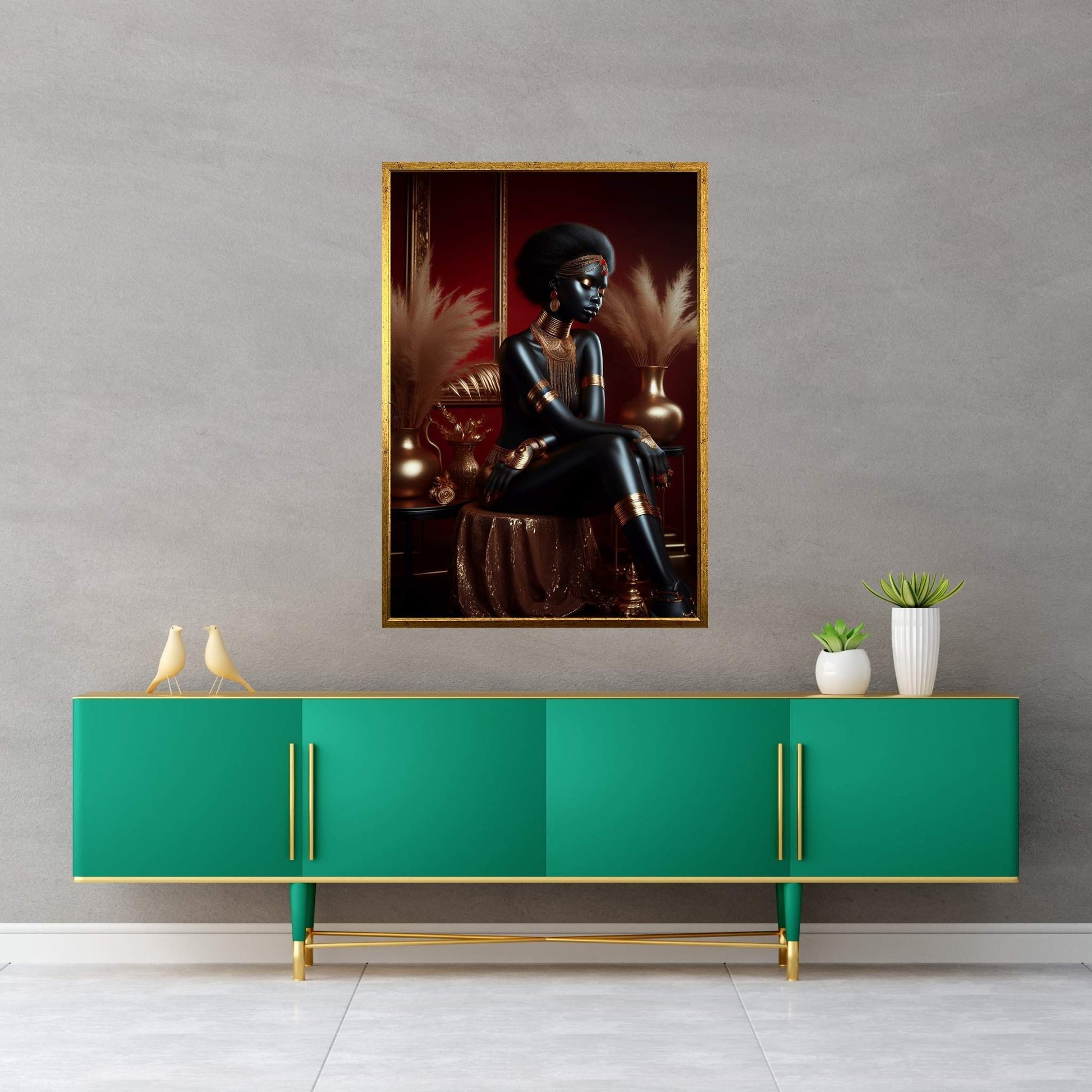 African Black Woman Gold Make-up Canvas Canvas Wall Art - Y Canvas