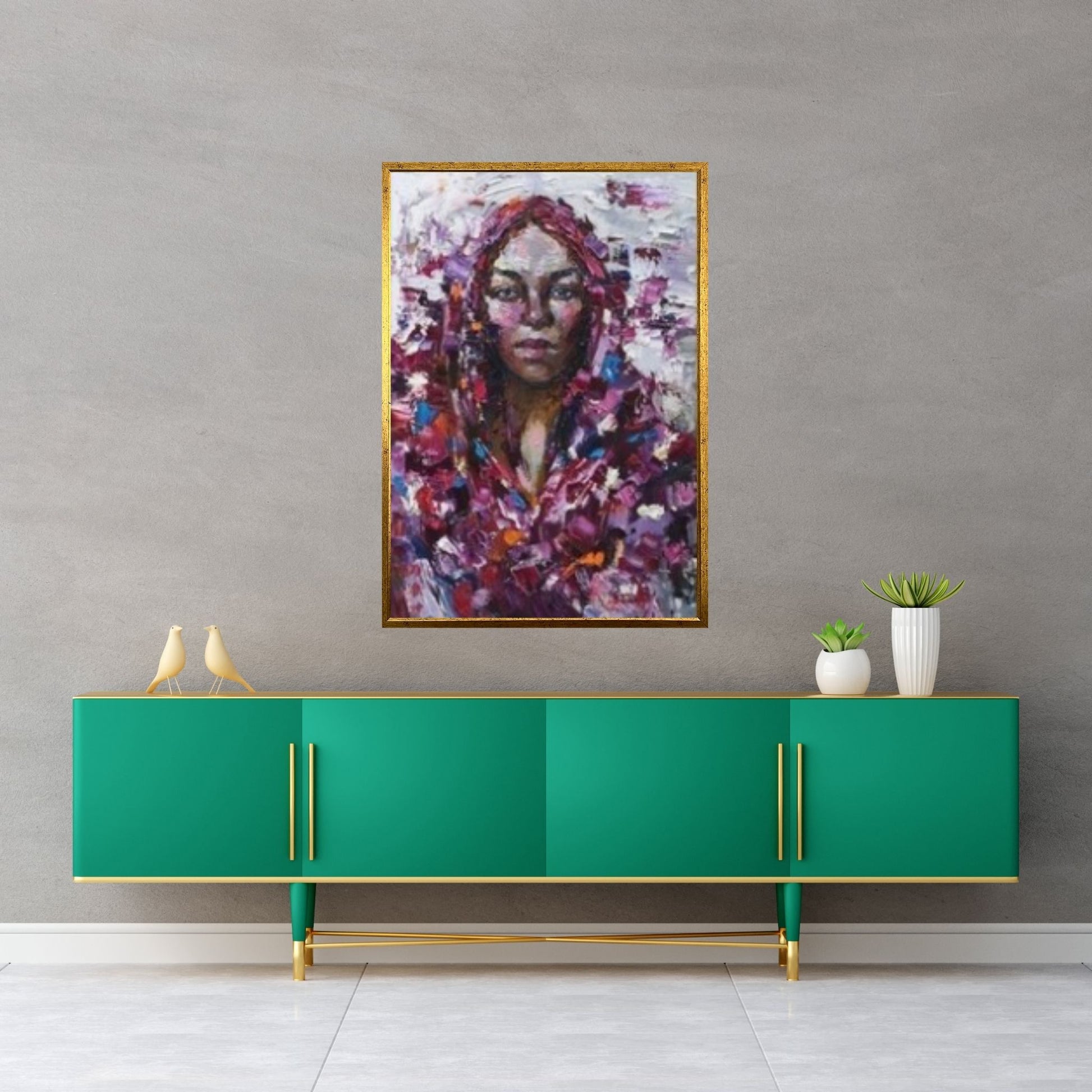 Black Woman Portrait, Oil Effect, Afro Art, African Woman Makeup Wall Art - Y Canvas