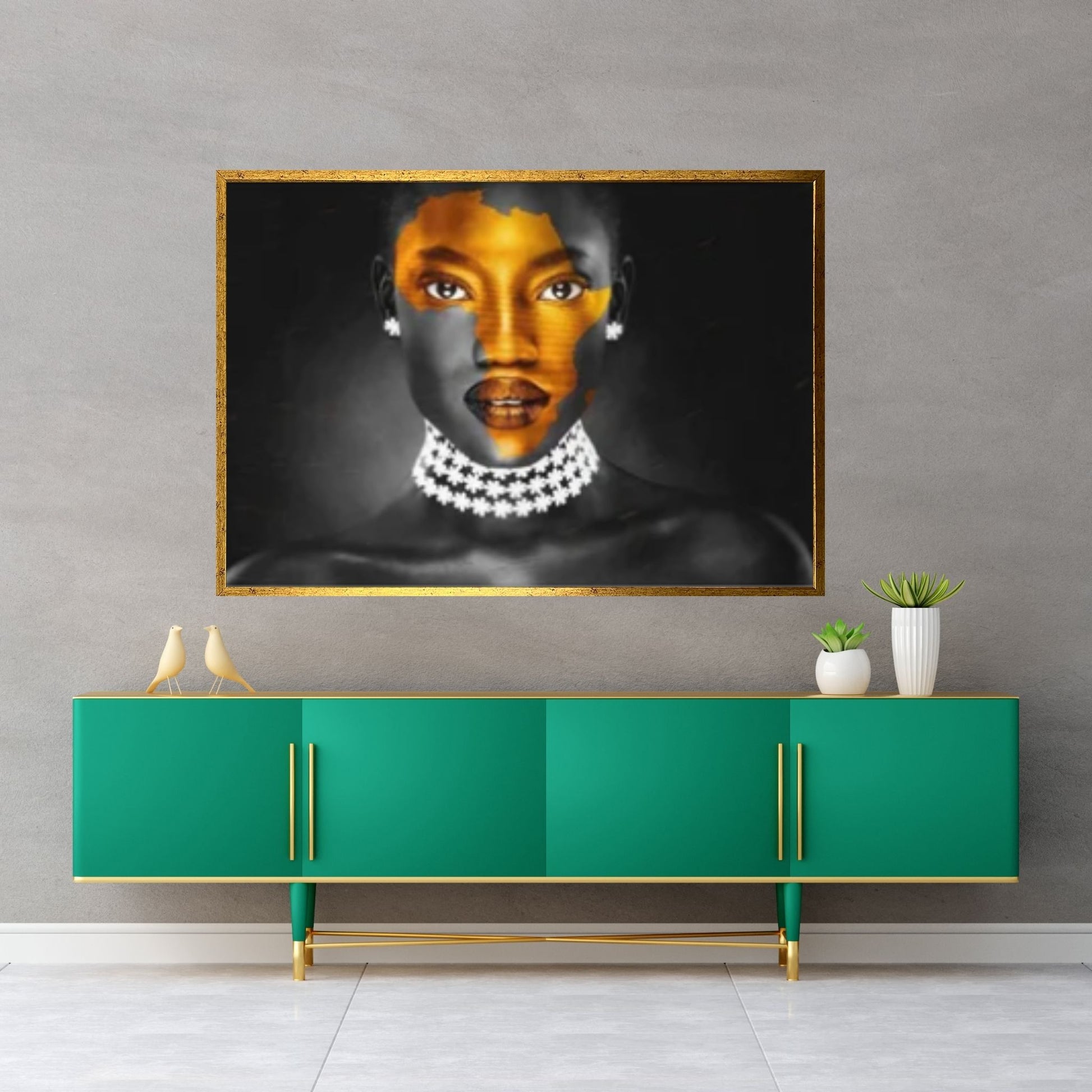 African Art Wall Decor, African Woman Makeup Wall Art, Abstract Canvas Art, Modern Gold Lips Wall Art - Y Canvas