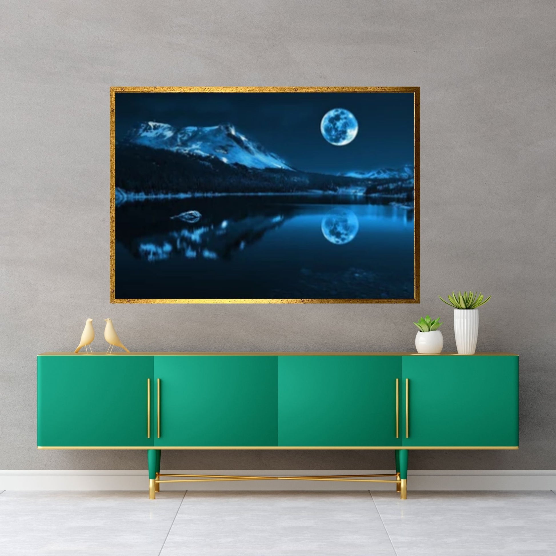 Moon over the Sea, Sea Sparkle Print on Canvas, Modern Wall Art - Y Canvas