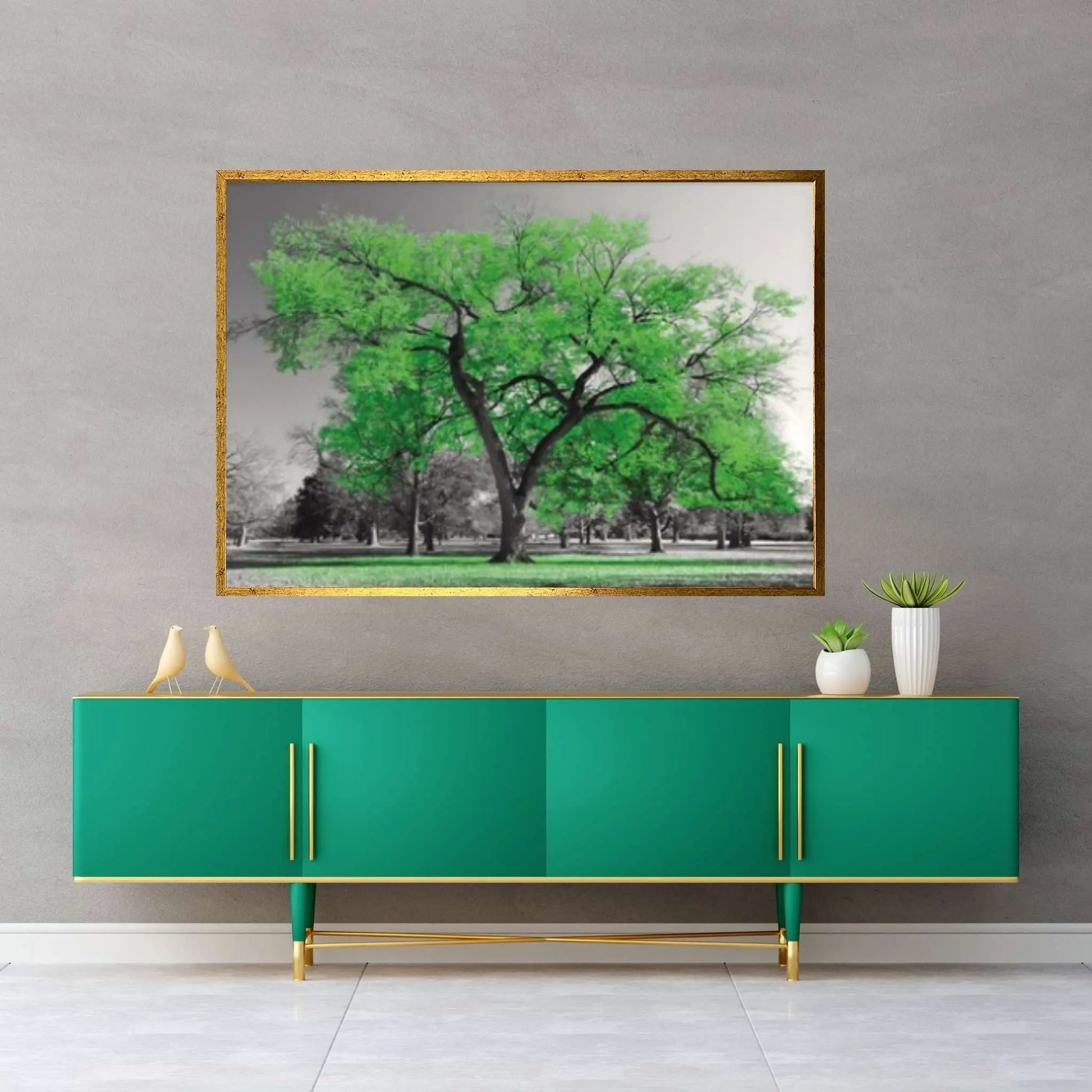 Large Green Tree Teal Leaves Canvas Wall Art Picture Print Decor - Y Canvas