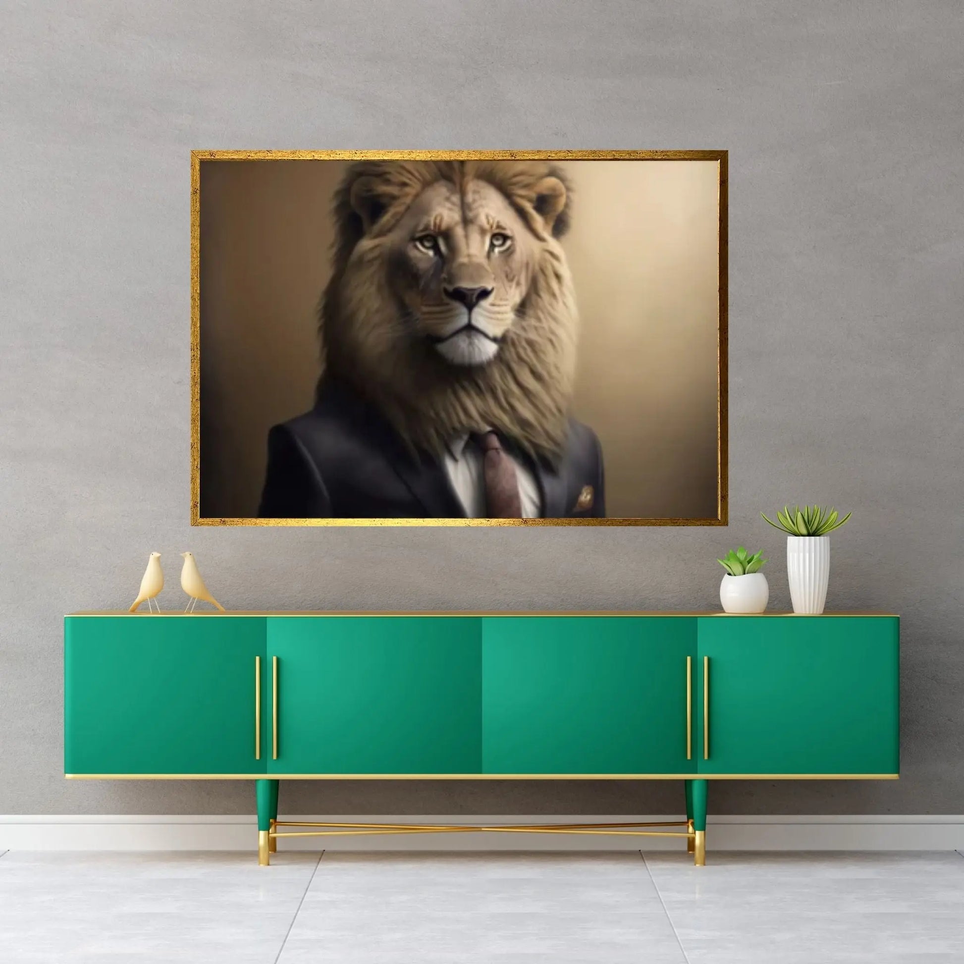 Gentleman Businessman Leo Lion Canvas Wall Art Animal Wall Art - Y Canvas