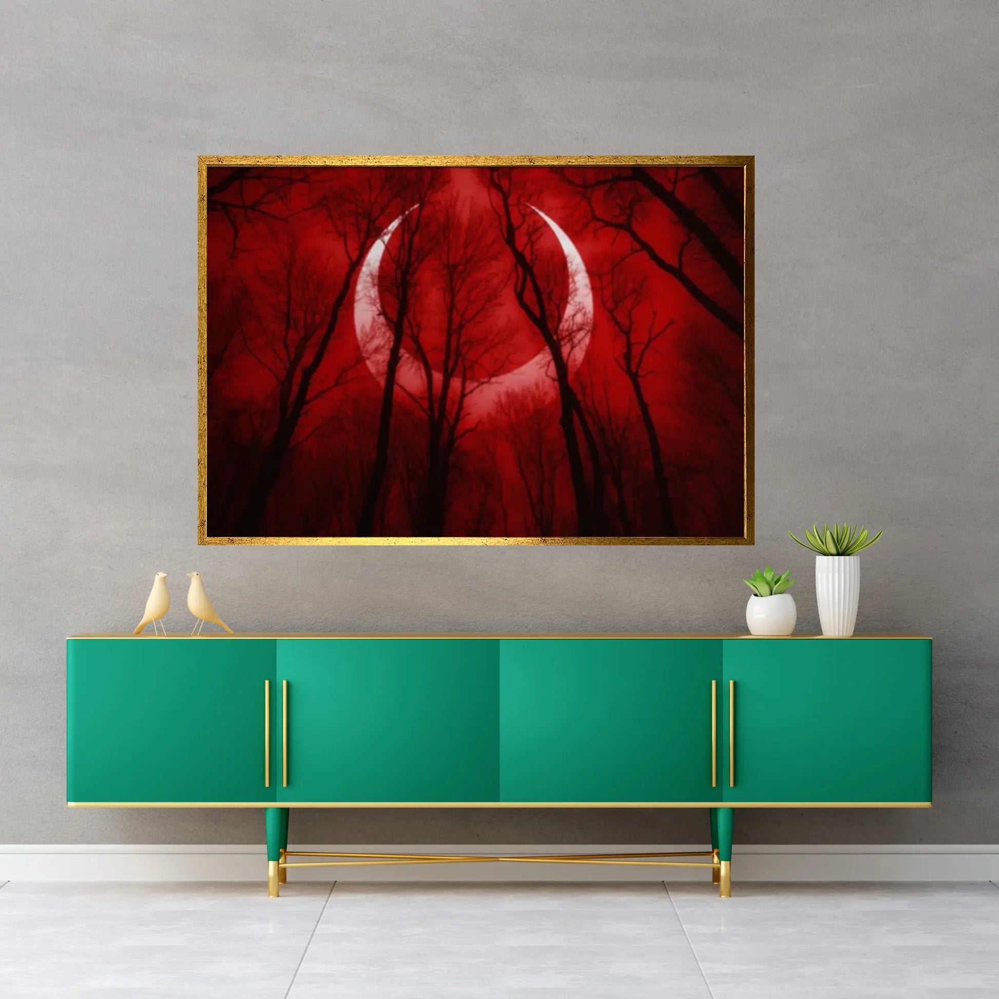 Red Moon Natural Canvas Wall Art Landscape Printing Wall Art print Canvas Wall Art Poster - Y Canvas