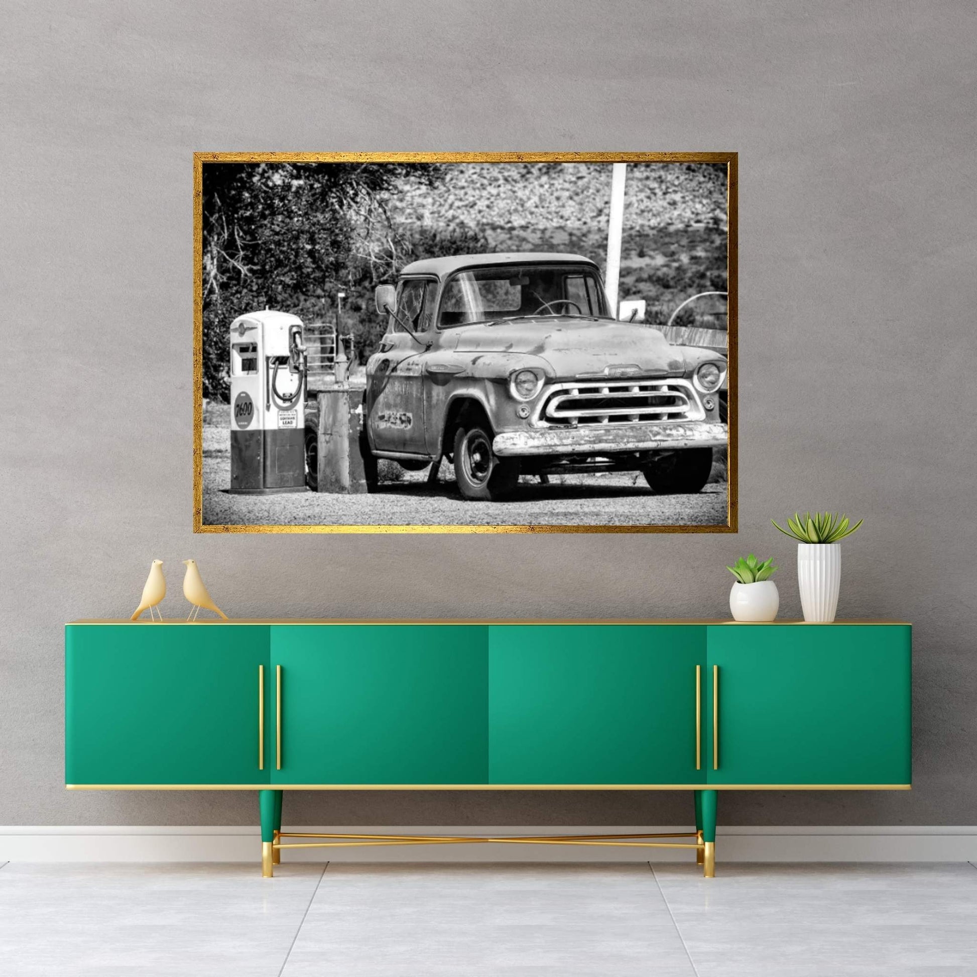 Black Arizona Series - Old Chevrolet Gas Station Canvas Wall Art - Y Canvas