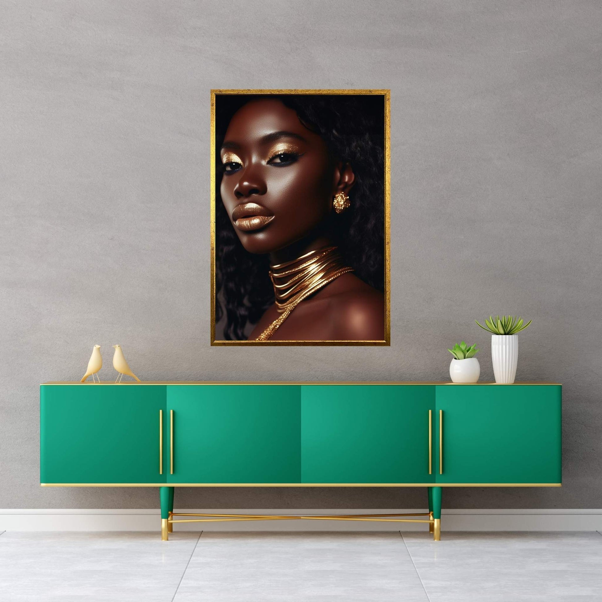 African Black Woman Gold Make-up Canvas Portrait Canvas Wall Art - Y Canvas