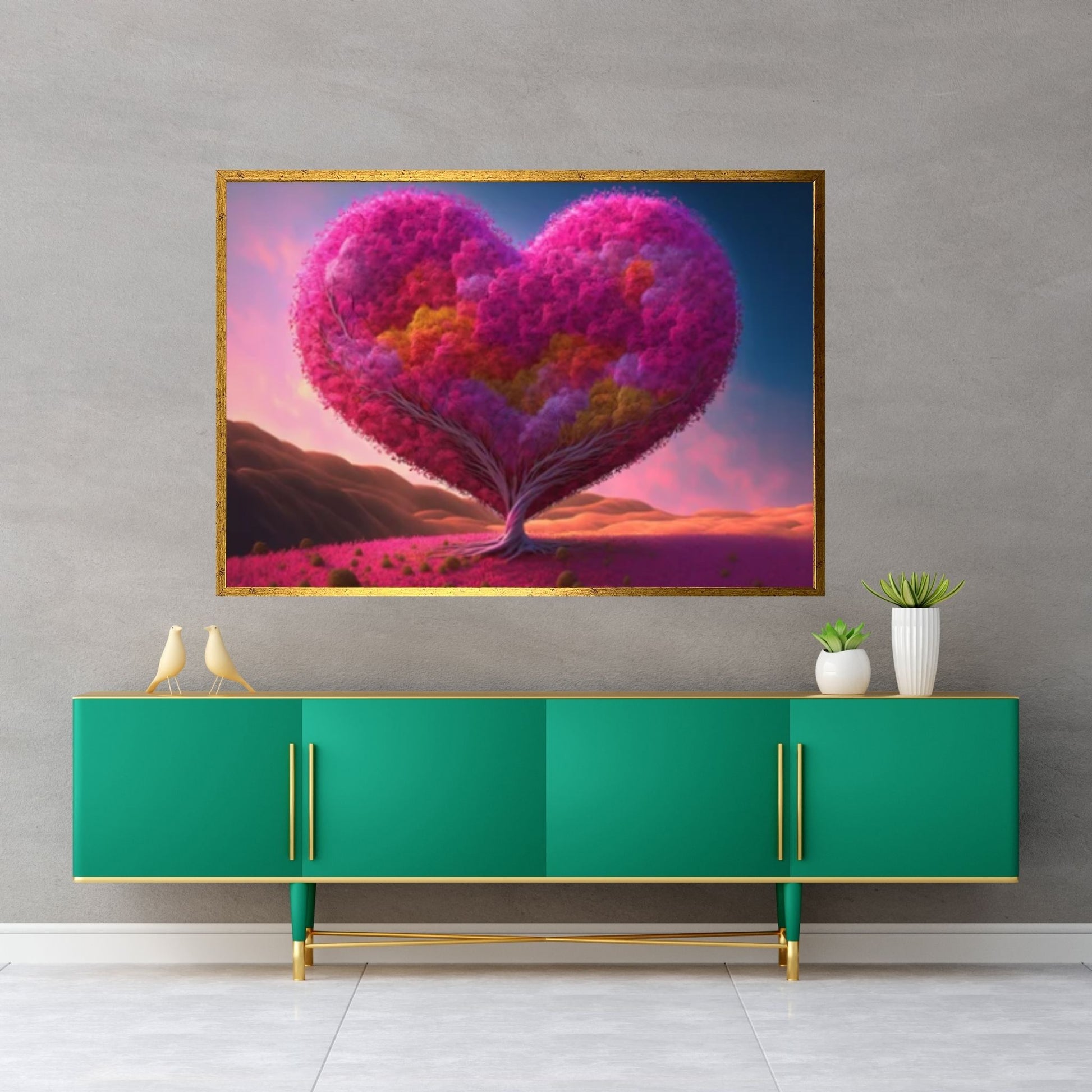 Heart Tree Canvas Wall Art Red Heart Shaped Tree - Landscape Wall Canvas Art - Y Canvas