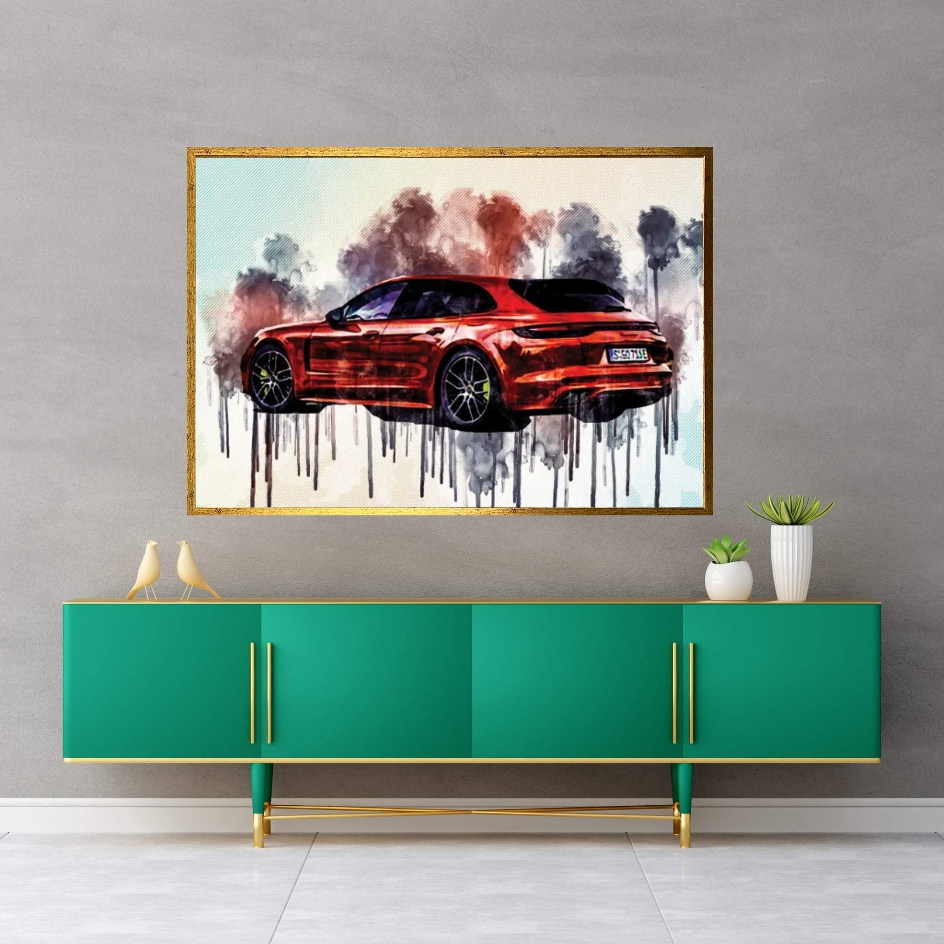 Porsche Panamera 4 E-Hybrid Sport Turismo 2021 Rear View Exterior Orange Sports Tuning Panamera German Sports Cars Canvas Wall Art - Y Canvas