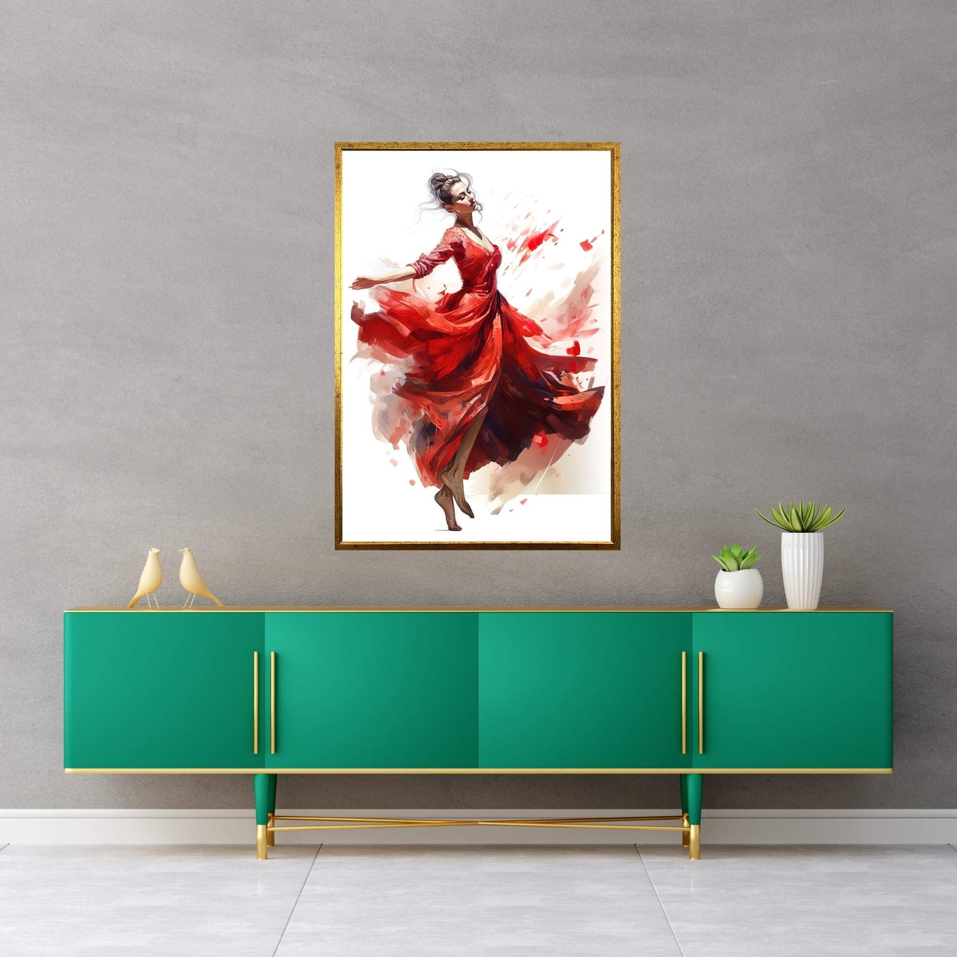 Ballerina Dancer Woman in Red Dress Canvas Art Wall Decor - Y Canvas