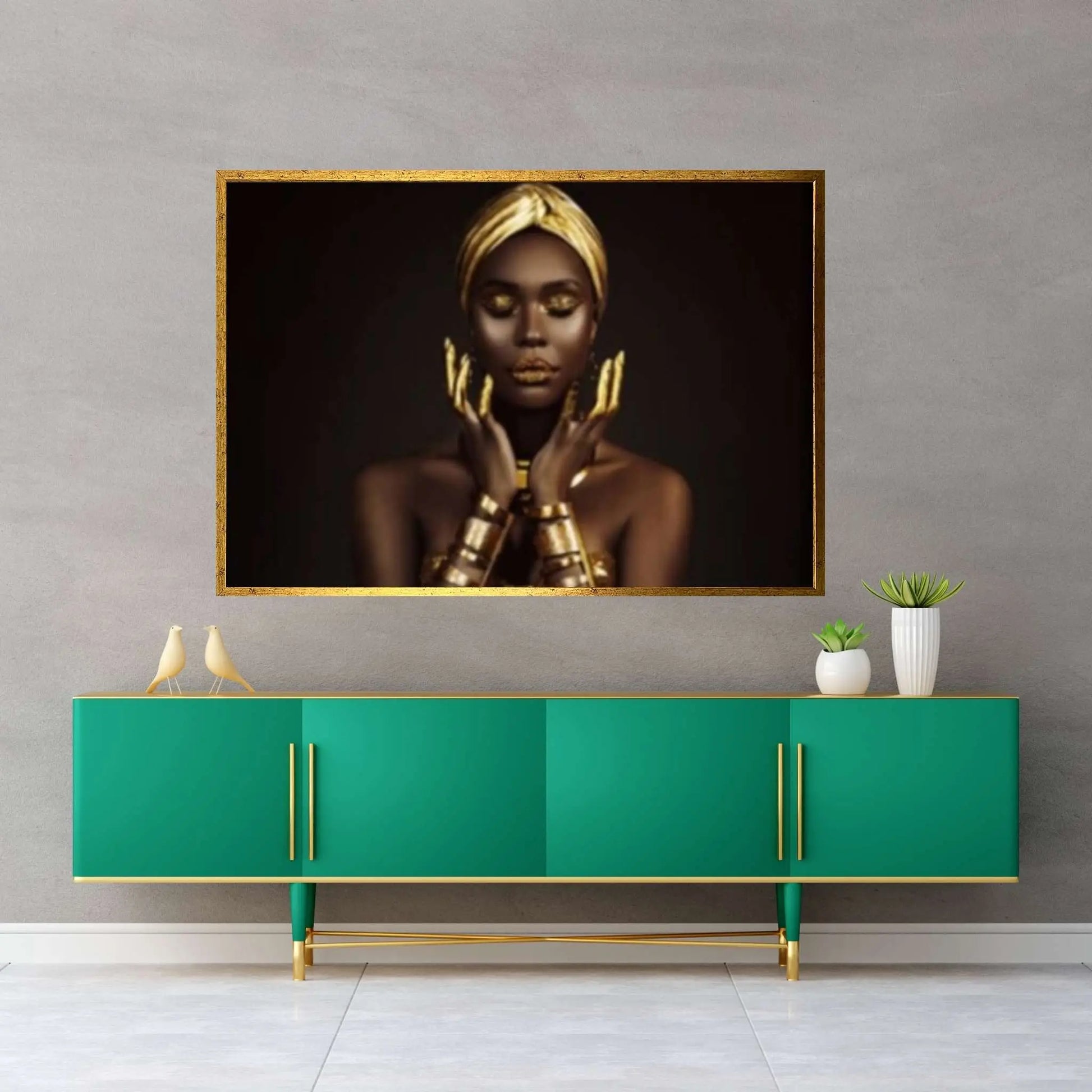 Gold African Woman, Praying Woman, African Wall Art, Gold Print, Gold Lip Woman Canvas - Y Canvas