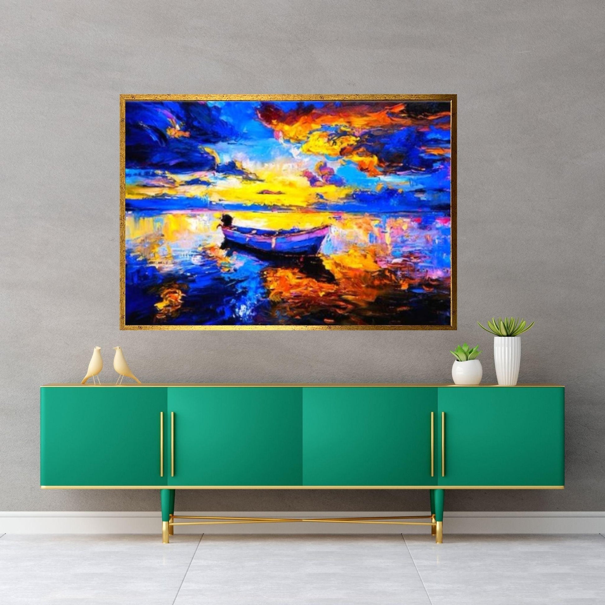 Boat on the Sea Oil Painting Canvas Wall Art Poster, ocean wall art, seascape painting - Y Canvas