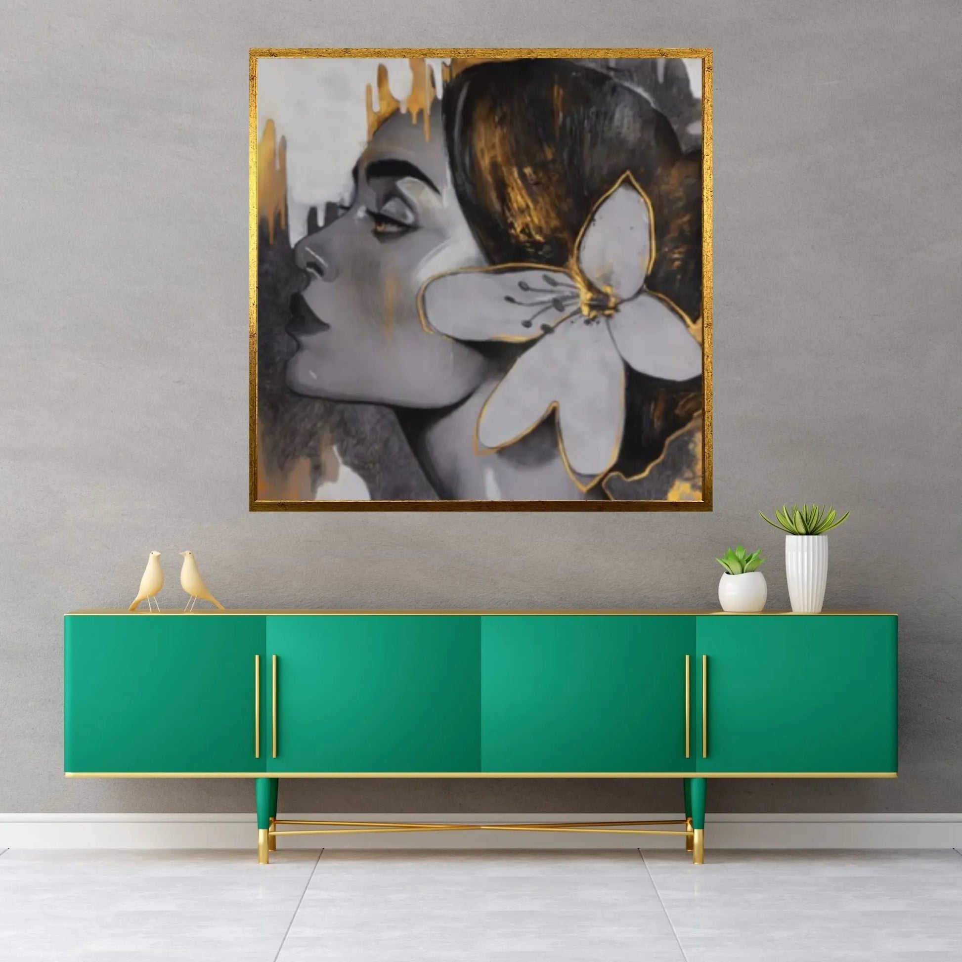 Hand-painted Art "Golden Woman" Modern Painting, Woman Portrait Canvas Wall Art, Face Canvas Art - Y Canvas