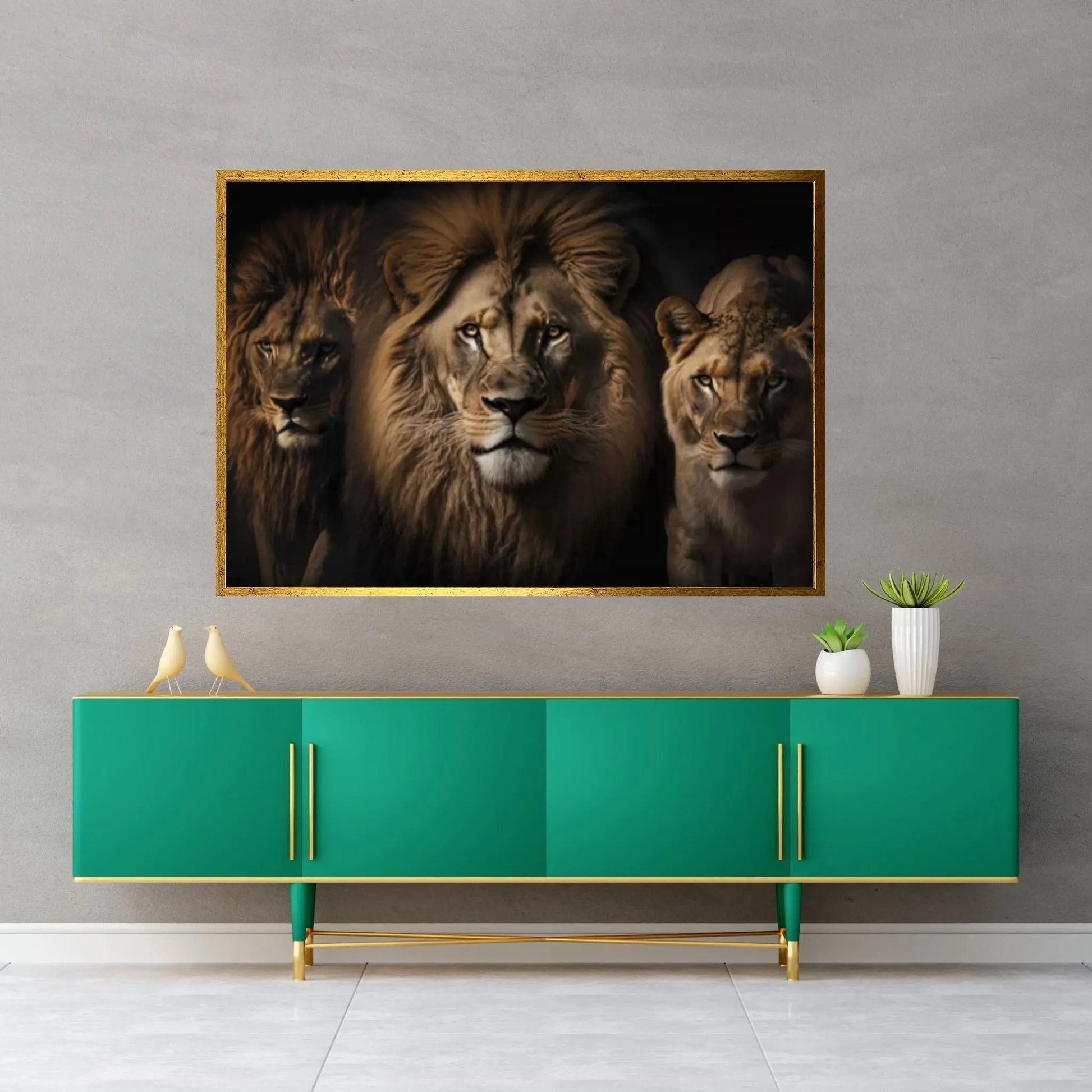 Lions and Father Canvas Wall Art Animal Wall Art - Y Canvas