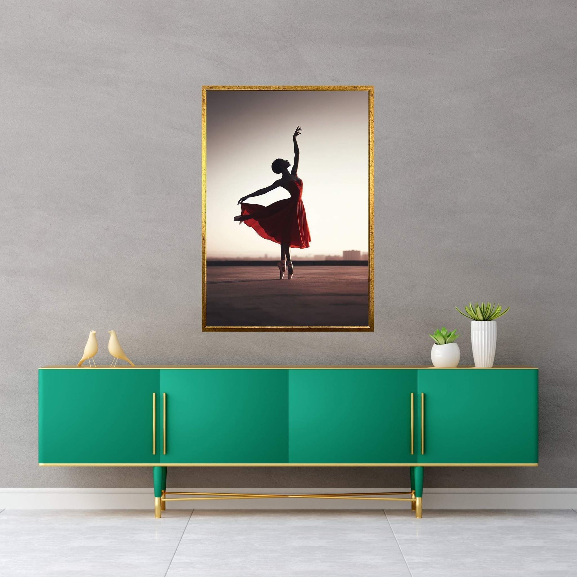 African Black Woman Ballerina in Red Dress Canvas Wall Art Home Decor - Y Canvas