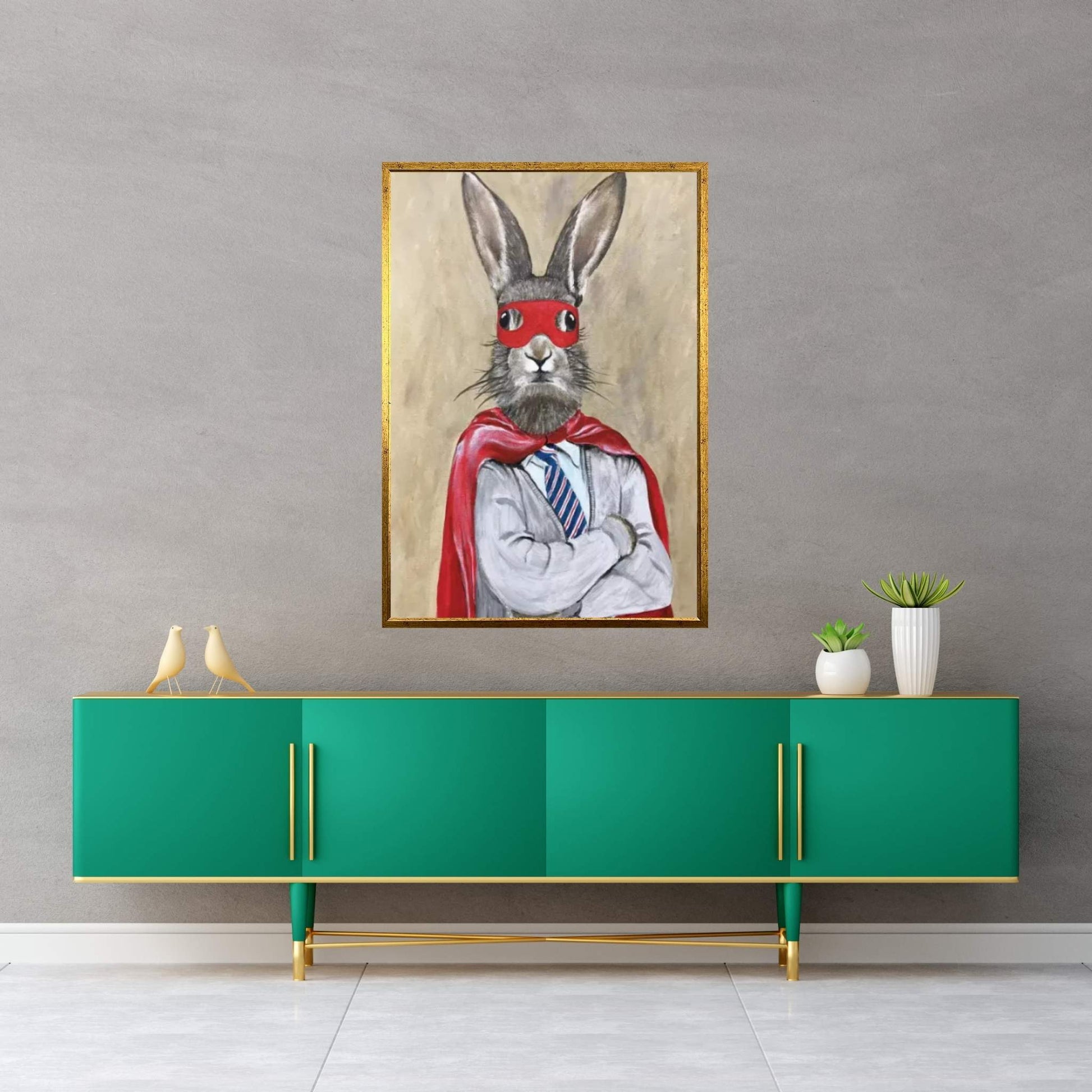 Rabbit Superman Canvas Wall Art - Y Canvas