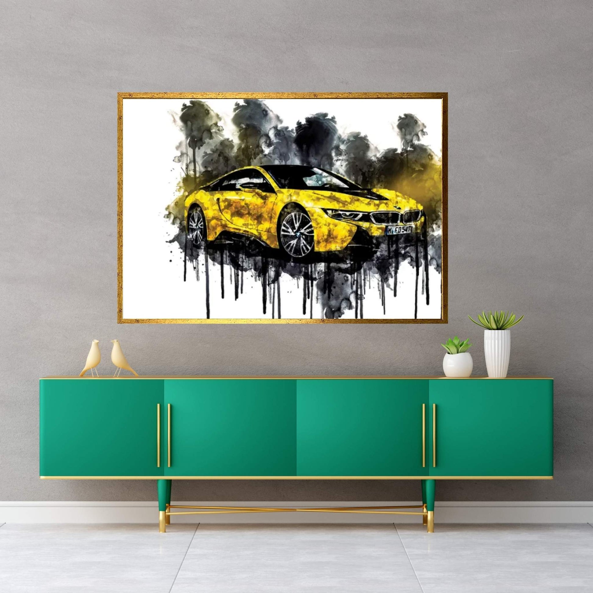 Car 2017 BMW i8 Frozen Yellow Edition Canvas Wall Art - Y Canvas