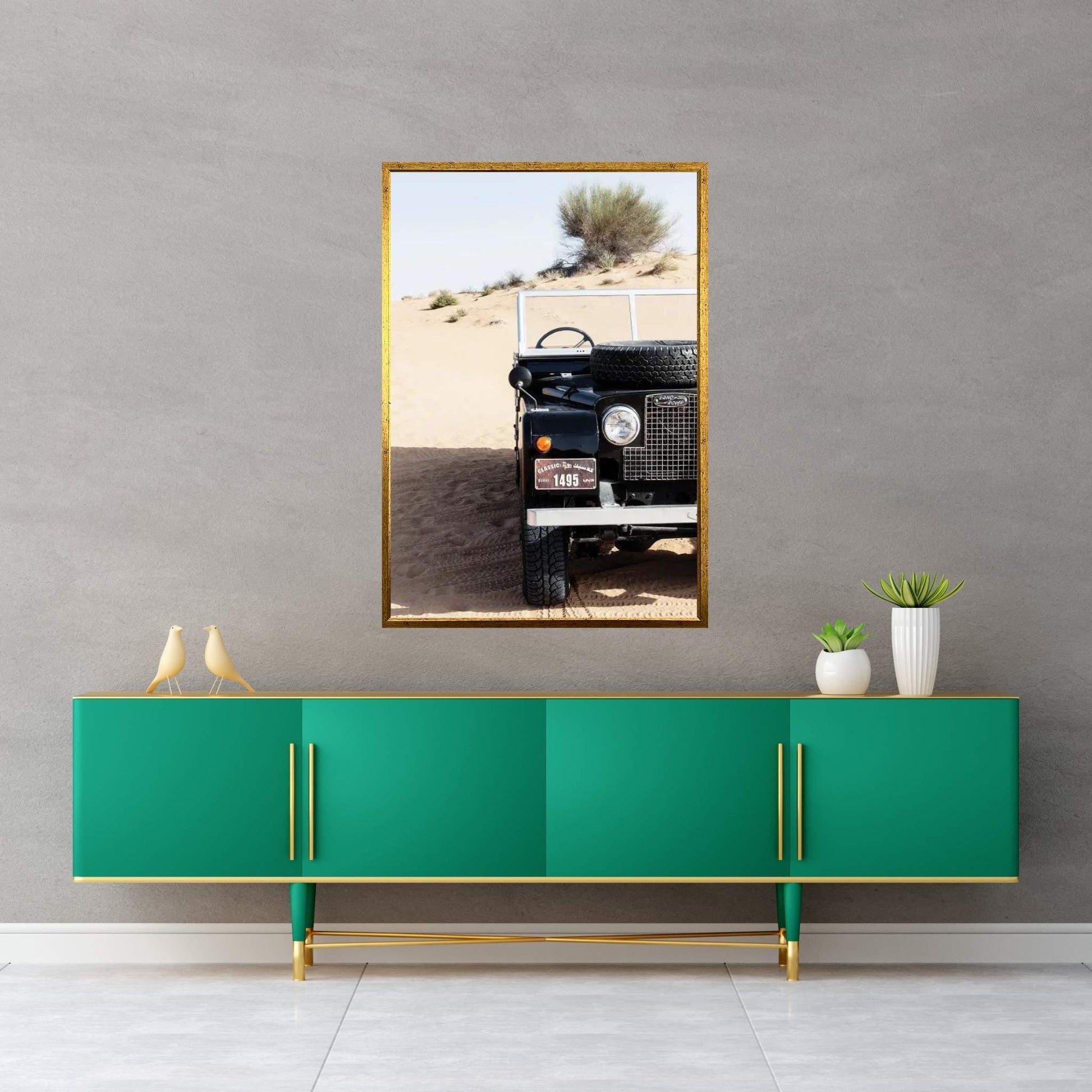 Dubai UAE - Vintage Black Land Rover Canvas Wall Art - Y Canvas