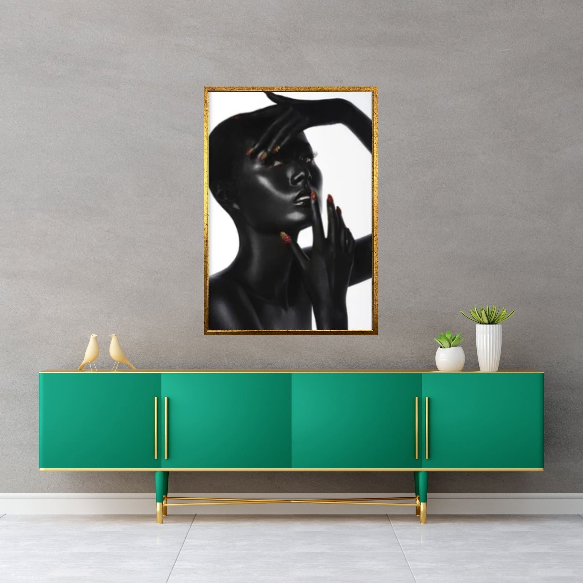 Black and Gold African Nude Woman, Scandinavian Wall Art Picture for Living Room - Y Canvas