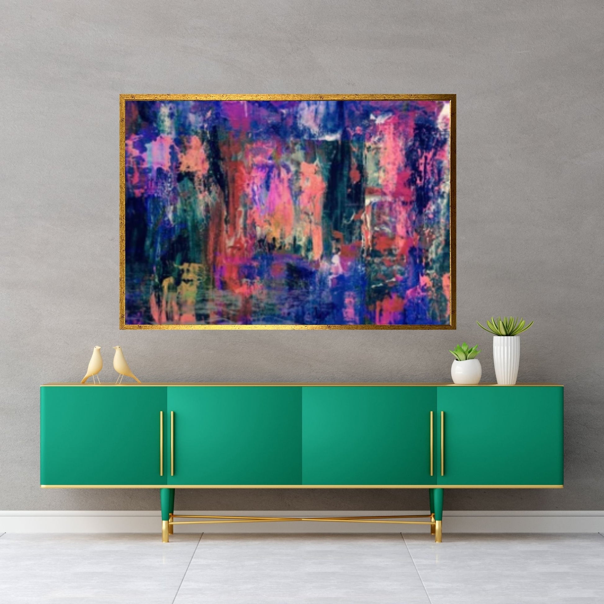 Large Blue Pink Painting Abstract Art,Contemporary Art Modern Oil Painting - Y Canvas