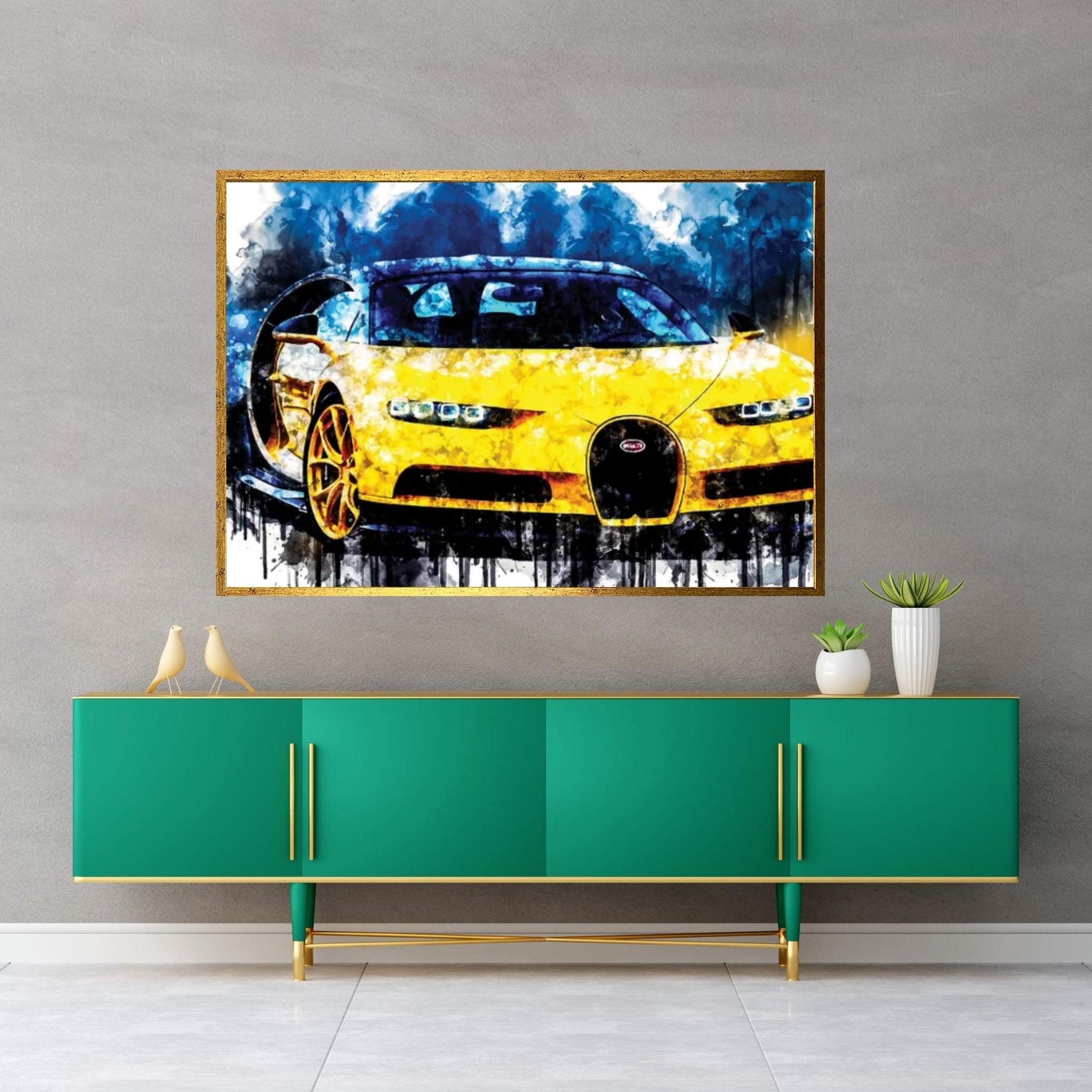 2018 Bugatti Chiron Yellow And Black Canvas Wall Art - Y Canvas